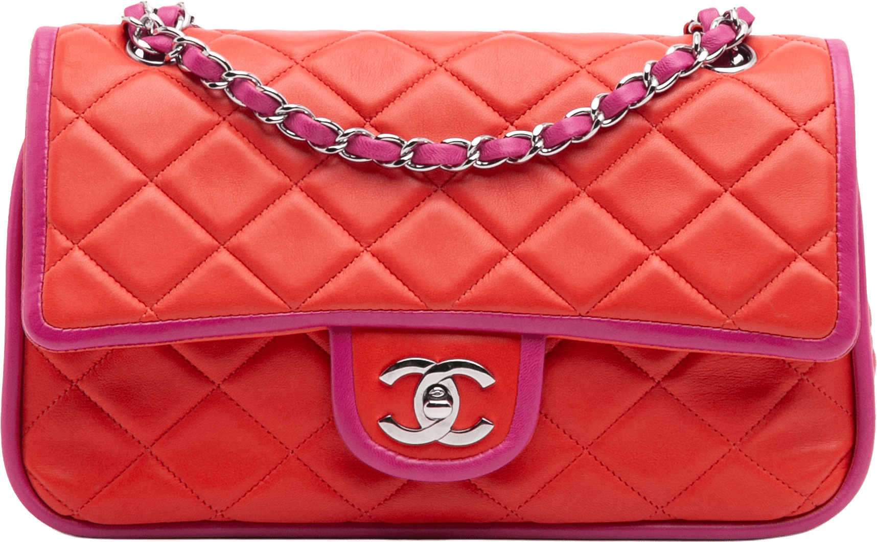 Chanel Medium Classic Bicolor Lambskin Double Flap, från Luxclusif, i färgen red.