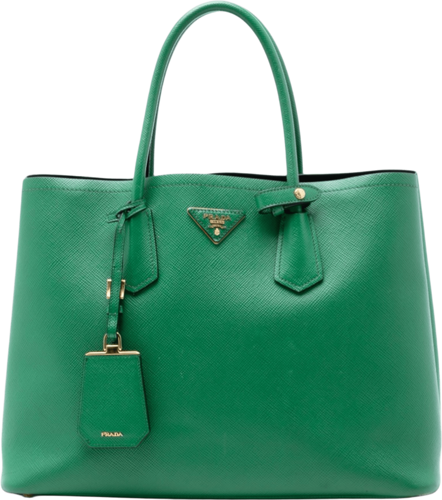 Prada Medium Saffiano Cuir Double Satchel, från Luxclusif, i färgen green.