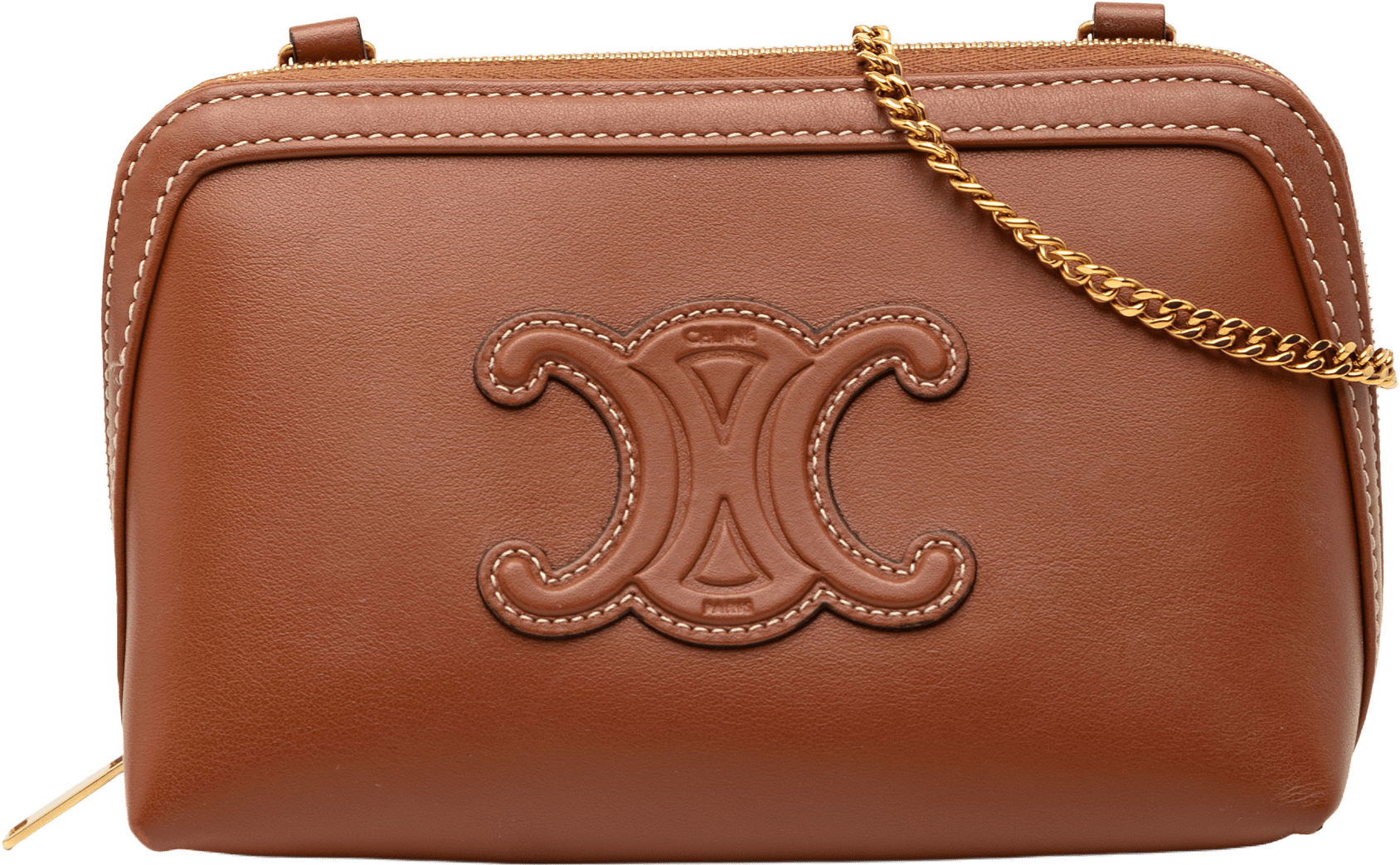 Celine Smooth Calfskin Cuir Triomphe Clutch On Chain, från Luxclusif, i färgen brown.