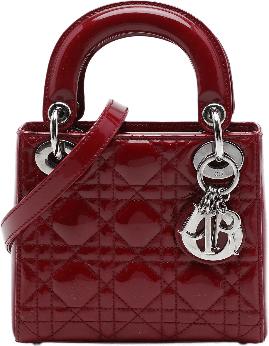 Dior Mini Patent Cannage Lady Dior, från Luxclusif, i färgen röd.