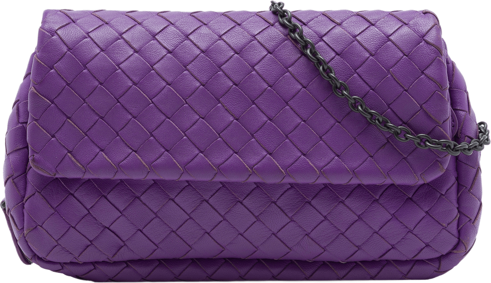 Bottega Veneta Mini Nappa Intrecciato Expandable Chain Flap Crossbody, från Luxclusif, i färgen purpur.
