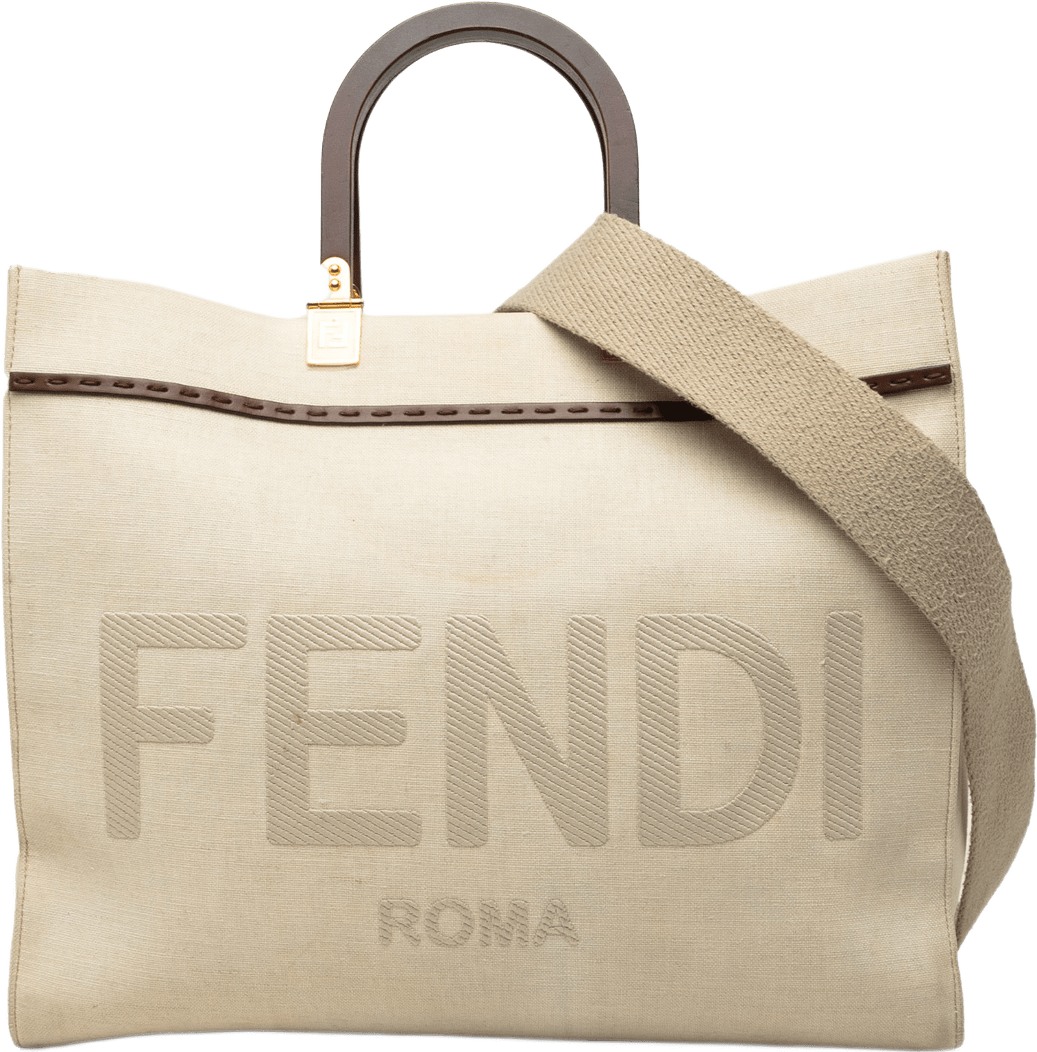 Fendi Medium Canvas Sunshine Shopper Tote, från Luxclusif, i färgen brun.