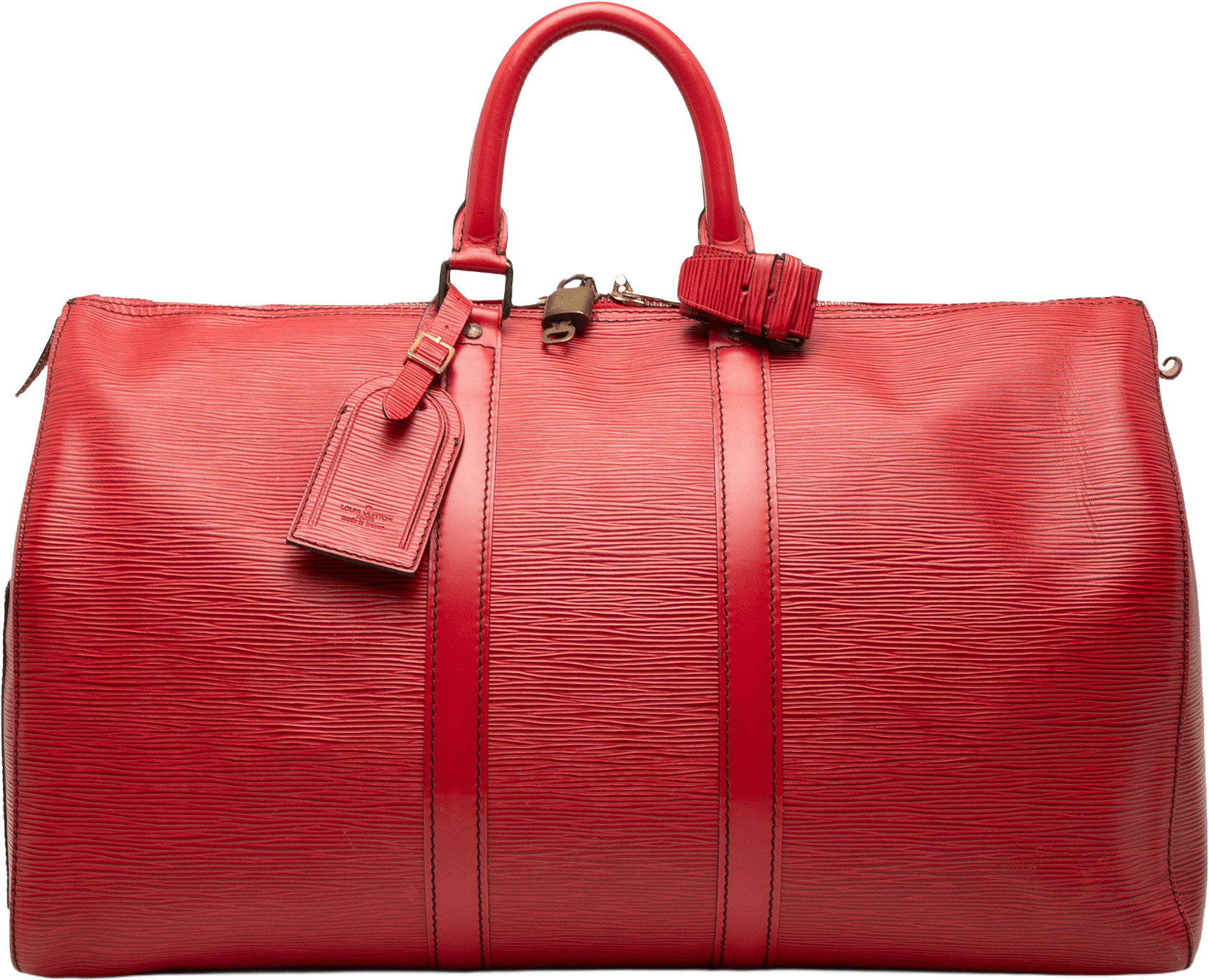 Louis Vuitton Epi Keepall 50, från Luxclusif, i färgen red.