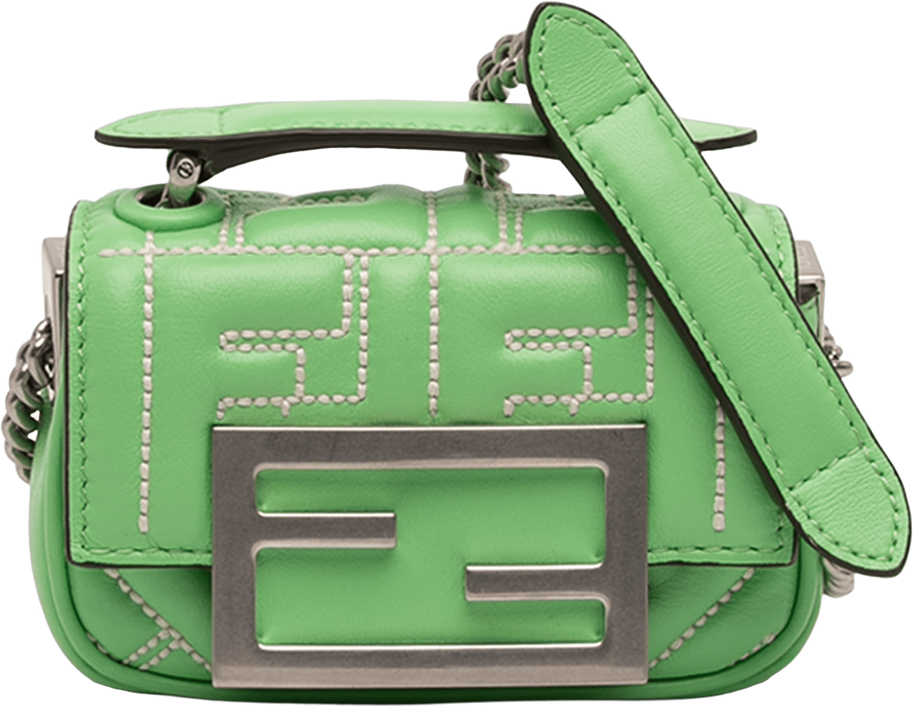 Fendi Nano Zucca Embossed Leather Baguette Charm, från Luxclusif, i färgen light green.
