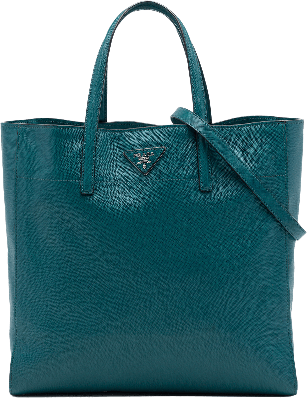 Prada Saffiano Soft Triple Pocket Tote, från Luxclusif, i färgen blå.