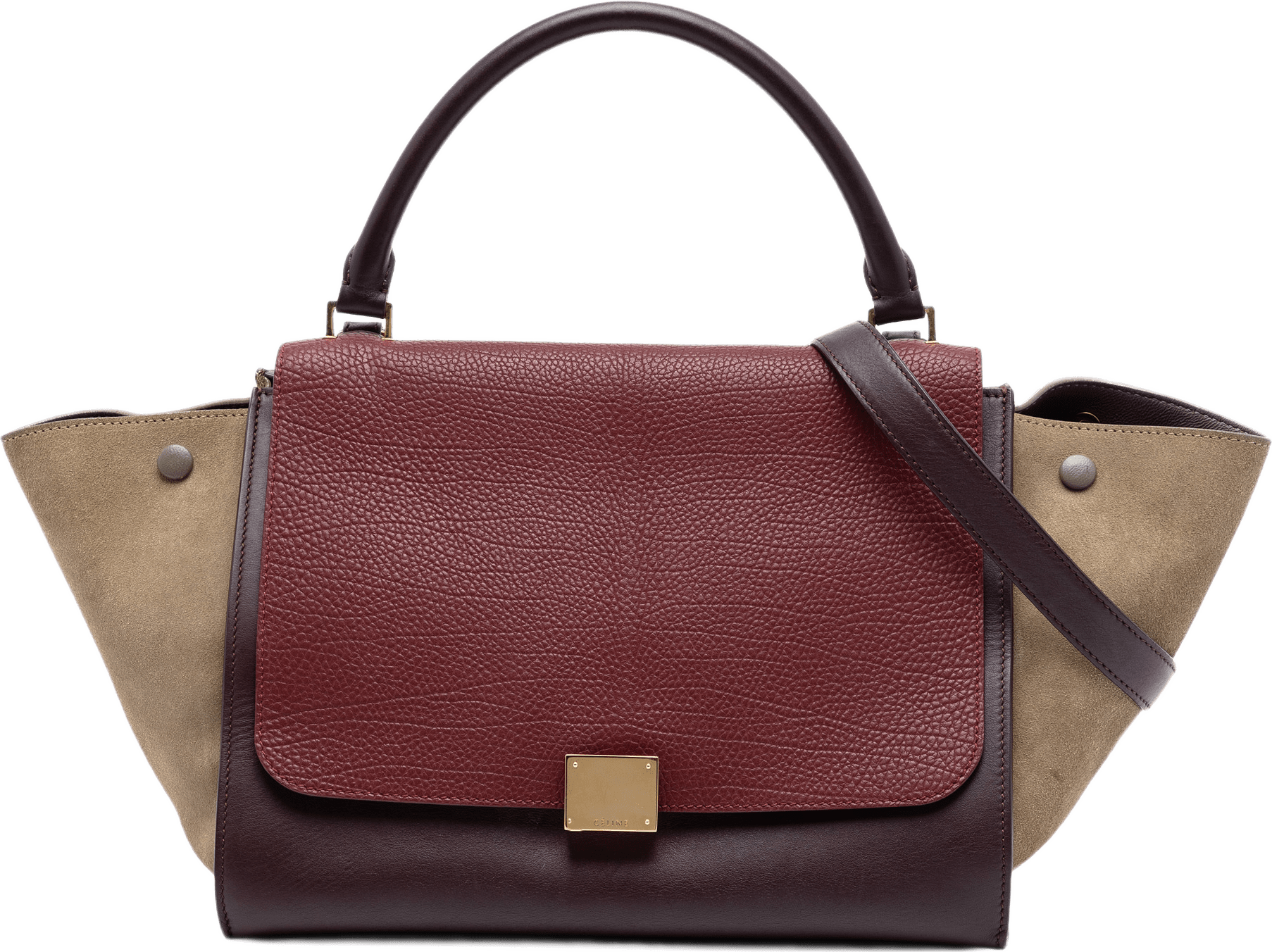 Celine Medium Tricolor Leather Trapeze Satchel, från Luxclusif, i färgen röd.