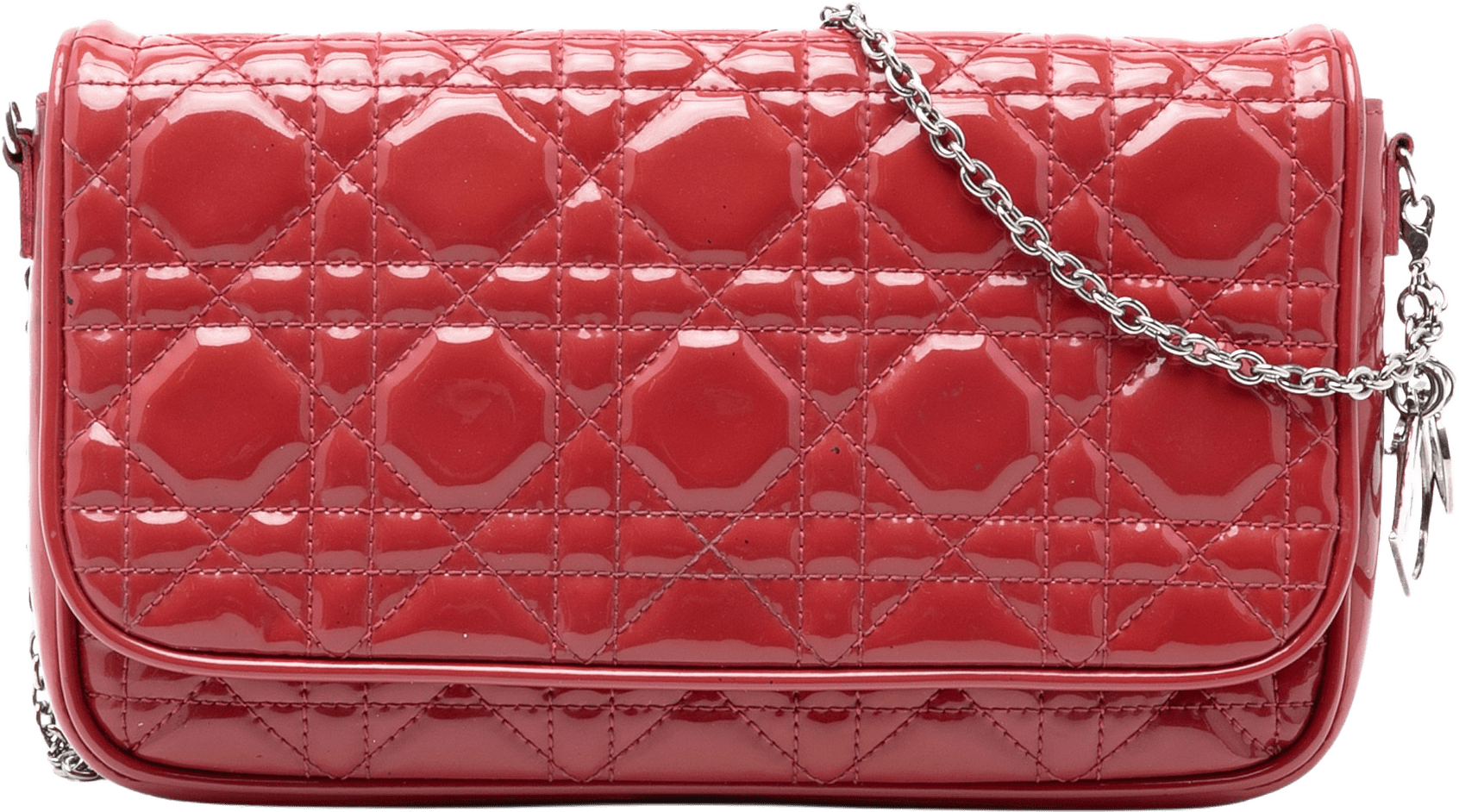 Dior Patent Cannage Lady Dior Wallet On Chain, från Luxclusif, i färgen red.
