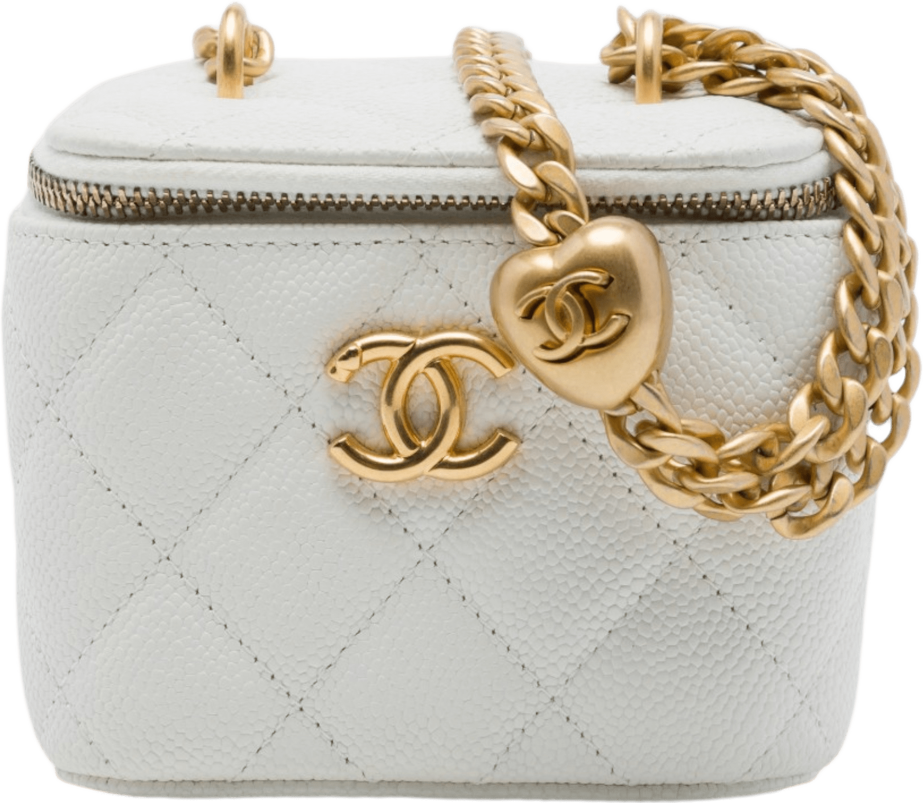 Chanel Mini Quilted Caviar Cc Sweetheart Vanity Case With Chain, från Luxclusif, i färgen vit.