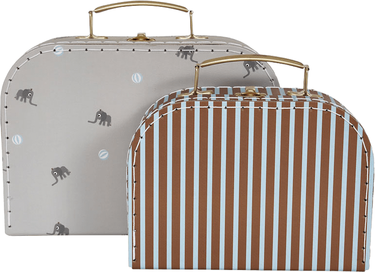 Mini Suitcases Elephant & Stripe - Set Of 2, från OYOY Mini, i färgen pale blue.