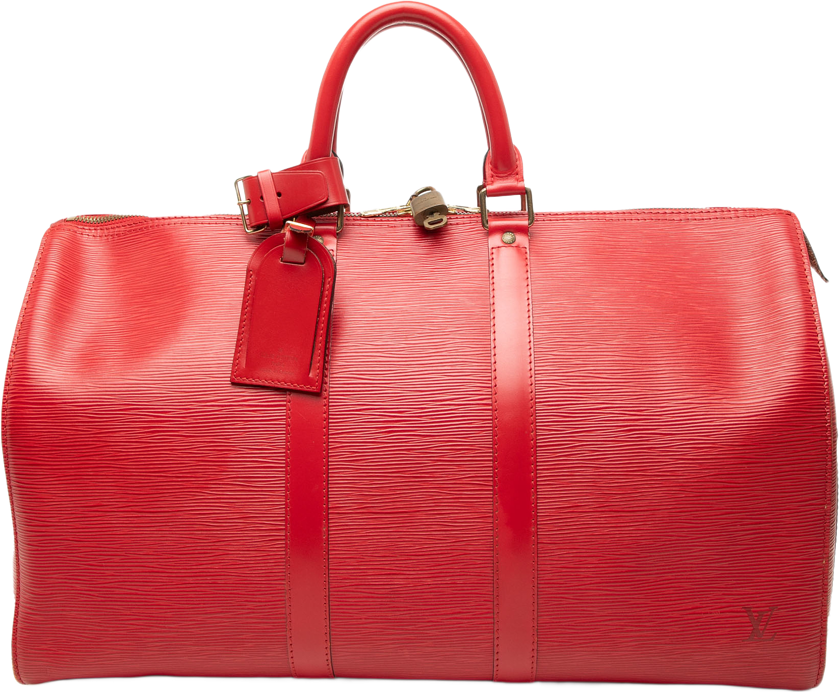 Louis Vuitton Epi Keepall 45, från Luxclusif, i färgen röd.