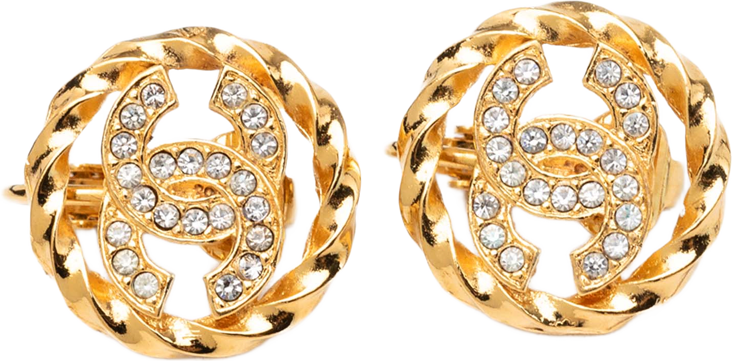 Chanel Cc Gold Plated Strass Round Rope Earrings, från Luxclusif, i färgen gold.