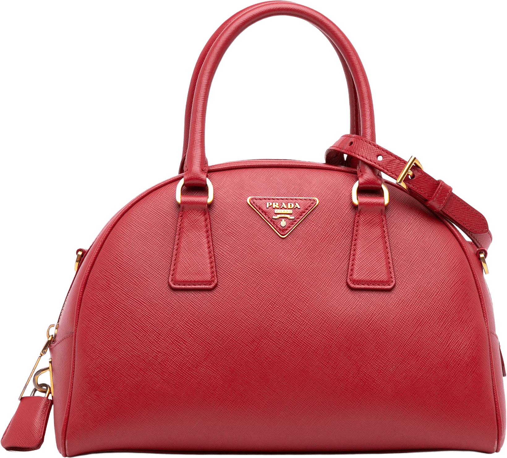Prada Saffiano Lux Bowling Bag, från Luxclusif, i färgen red.