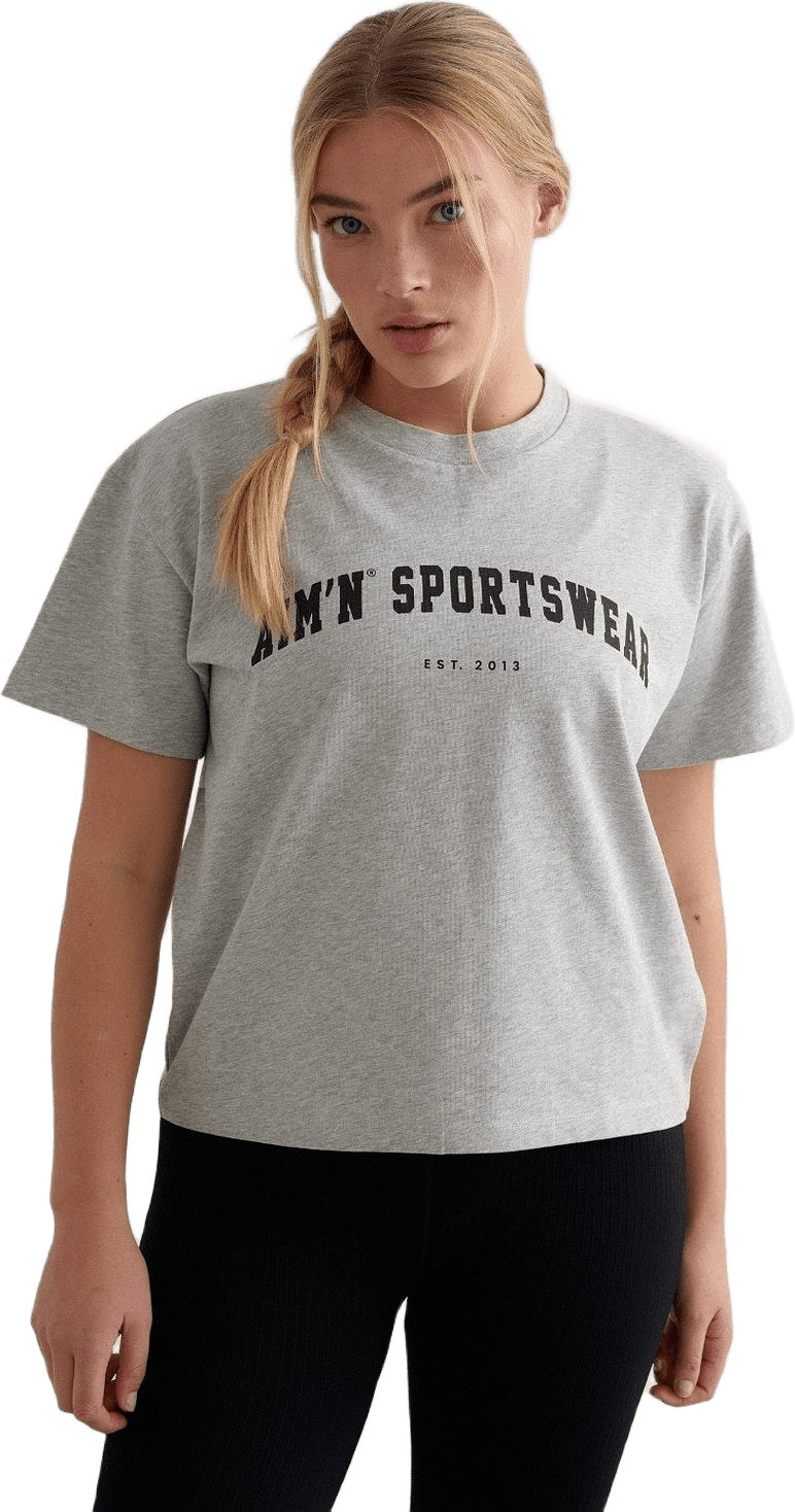 Grey Melange Varsity Boxy T-shirt, från aim'n, i färgen grey melange.