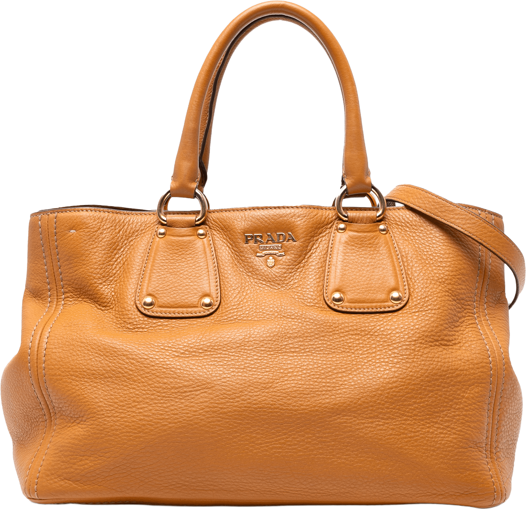 Prada Vitello Daino Open Convertible Tote, från Luxclusif, i färgen caramel.
