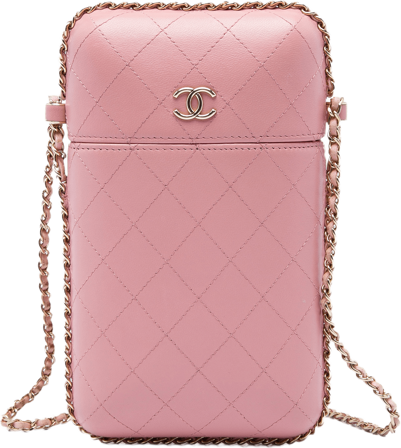 Chanel Cc Quilted Lambskin Chain Around Phone Holder, från Luxclusif, i färgen rosa.