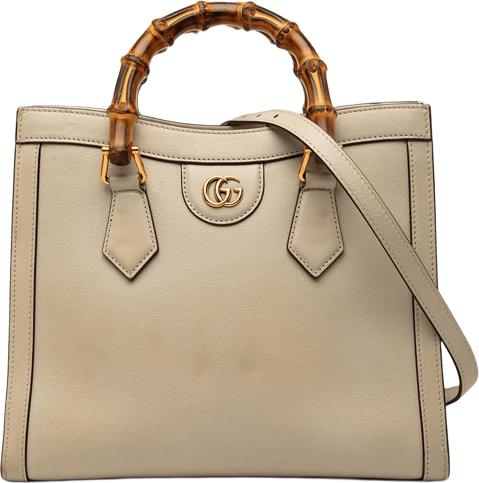 Gucci Small Calfskin Bamboo Diana Satchel, från Luxclusif, i färgen light beige.