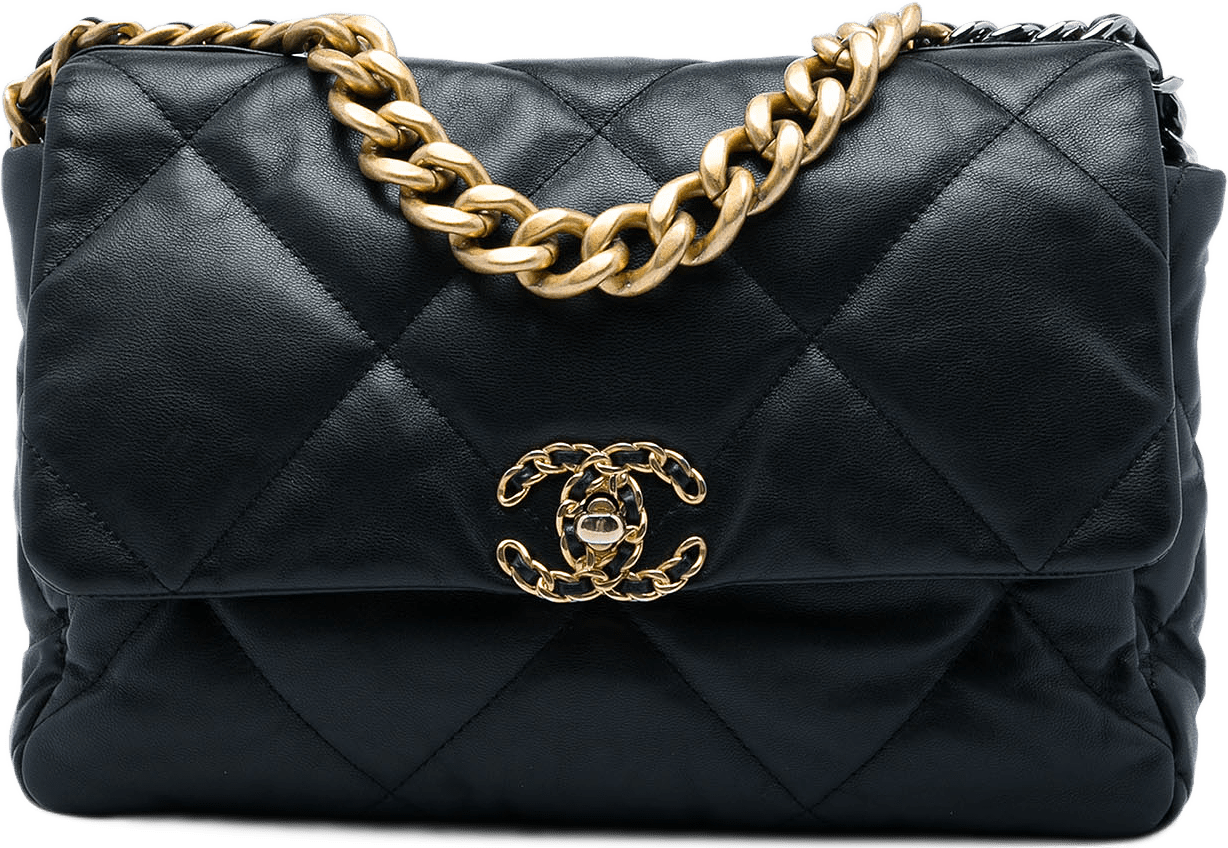 Chanel Large Lambskin 19 Flap, från Luxclusif, i färgen svart.