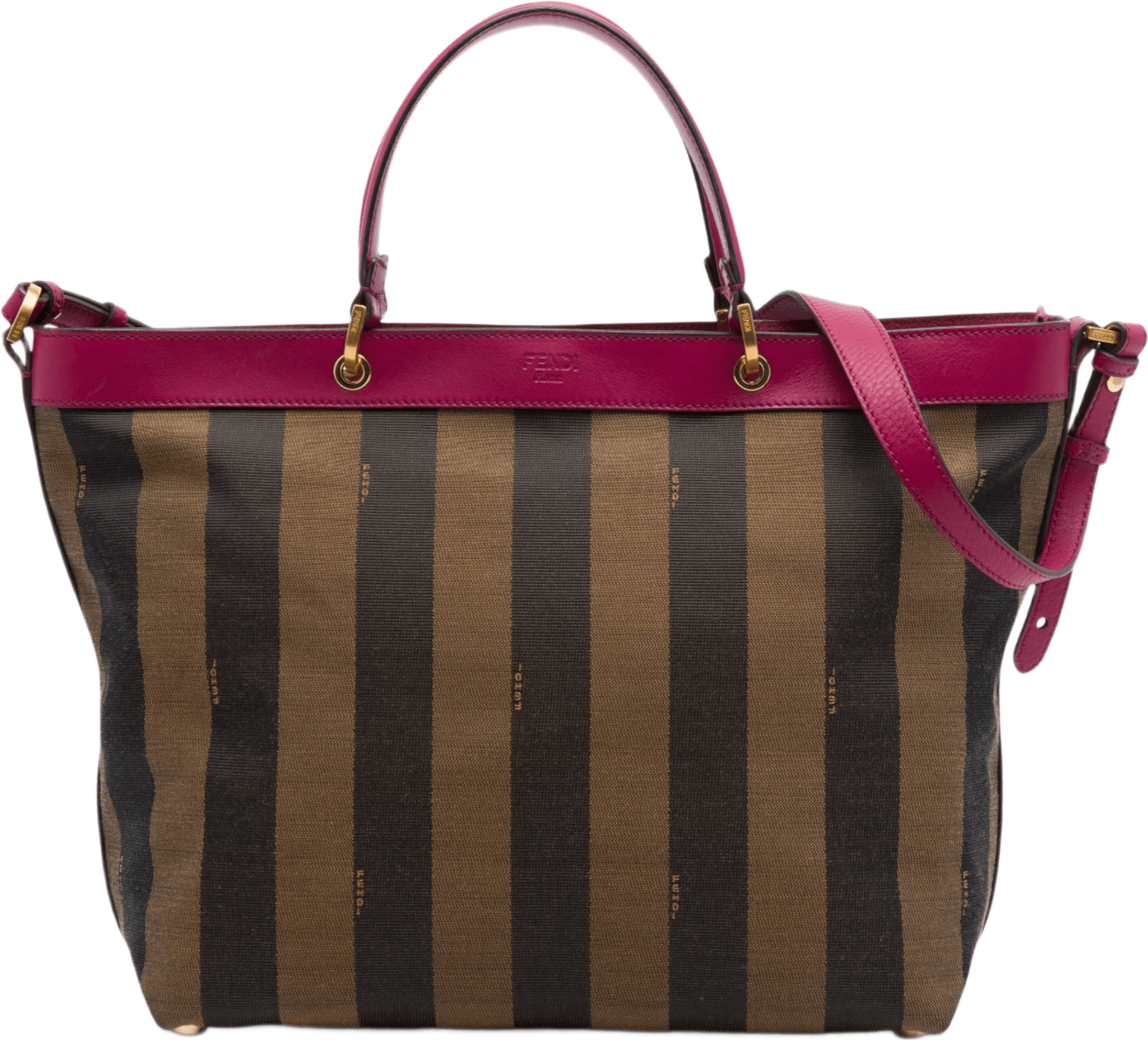 Fendi Large Pequin Canvas Satchel, från Luxclusif, i färgen brun.