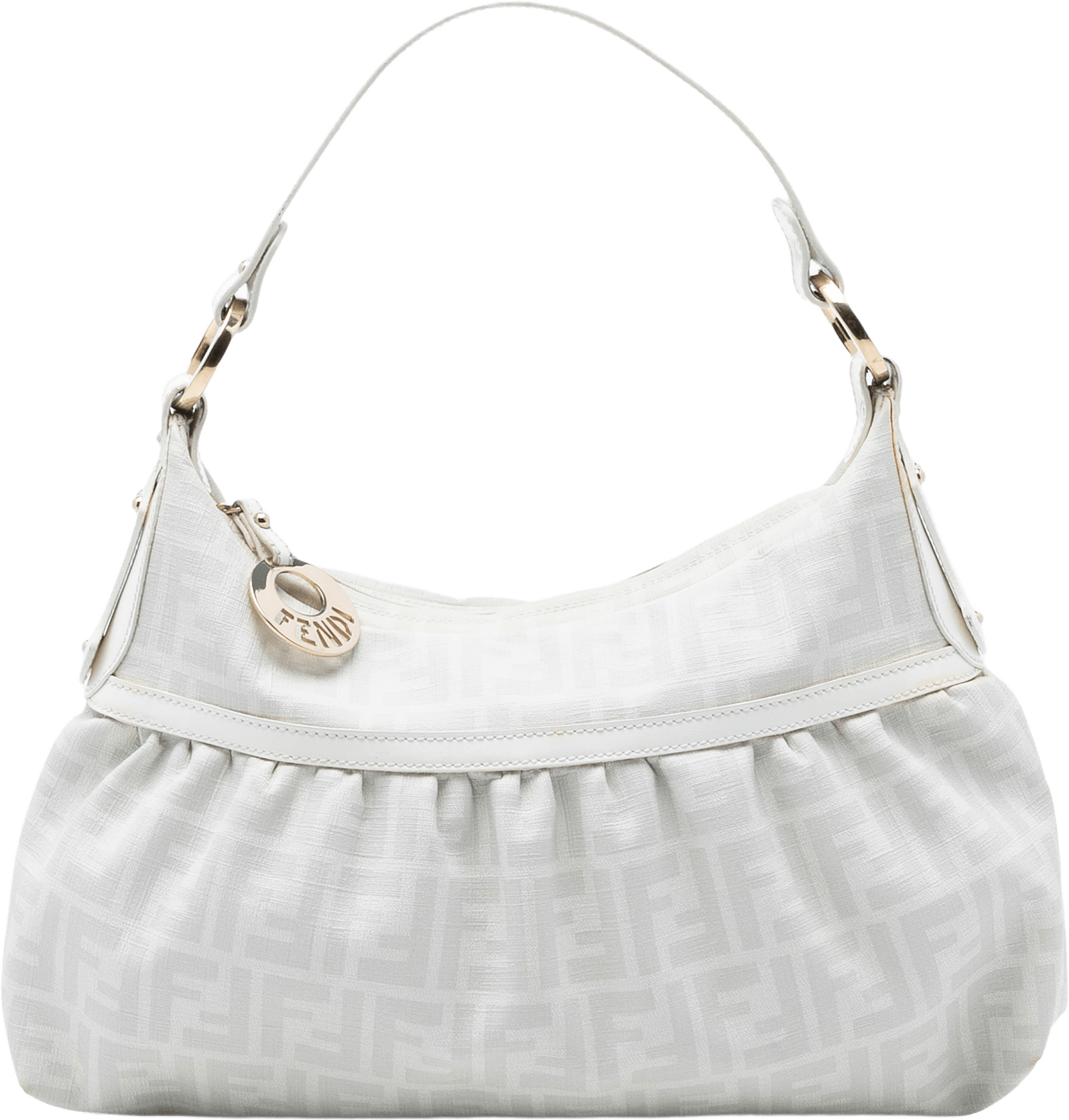 Fendi Zucca Coated Canvas Chef Shoulder Bag, från Luxclusif, i färgen white.