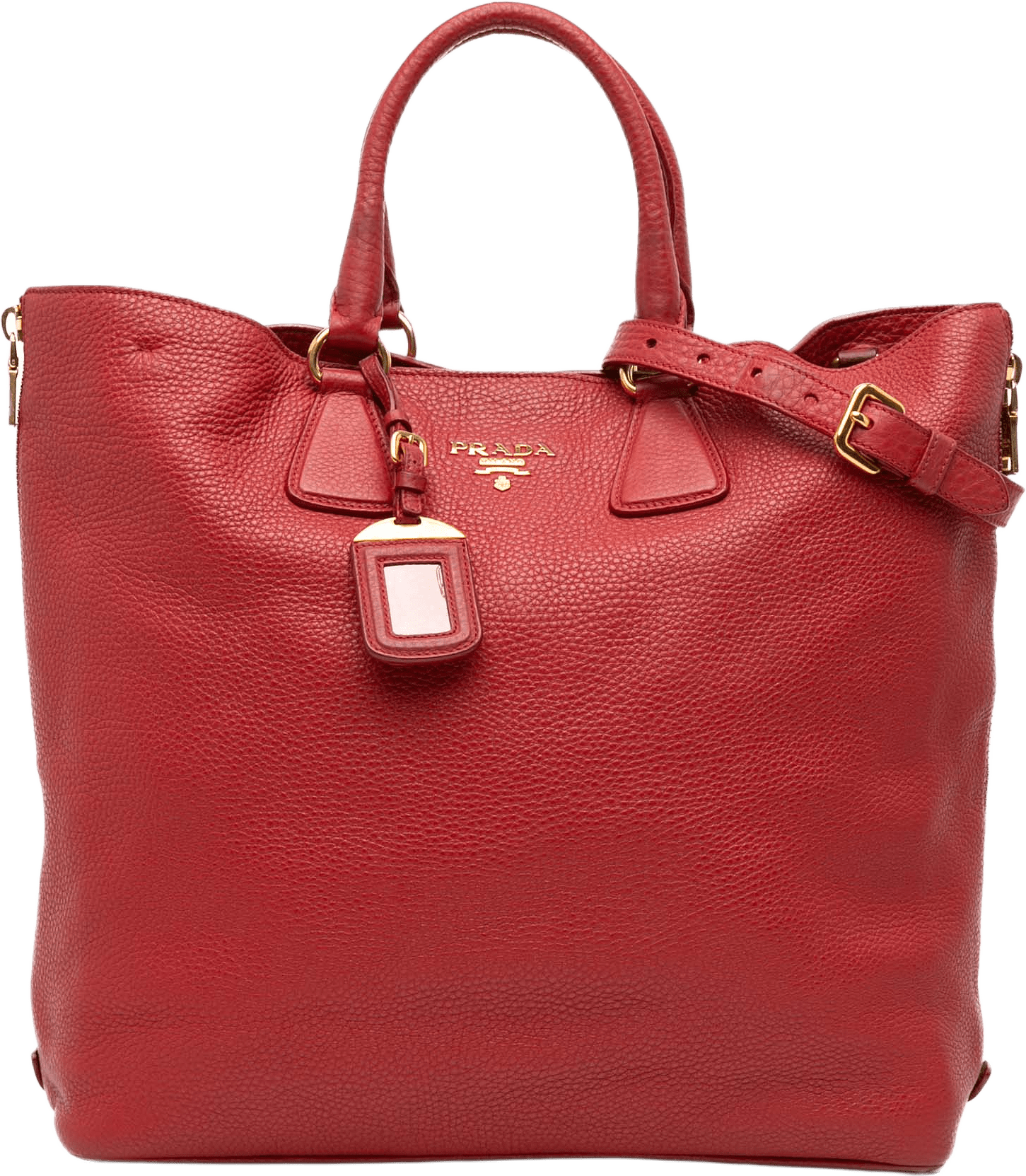 Prada Vitello Daino Side Zip Shopper Tote, från Luxclusif, i färgen red.