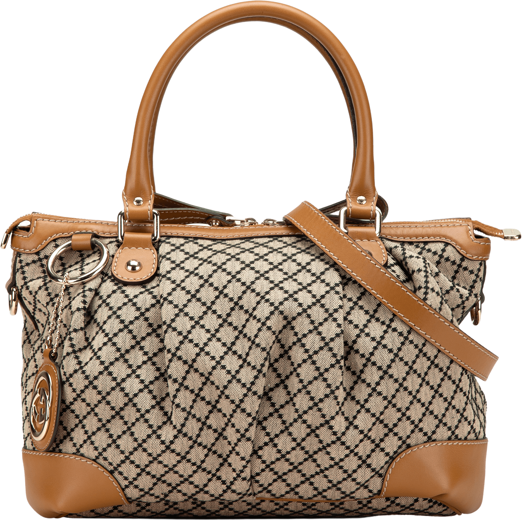 Gucci Diamante Canvas Sukey Satchel, från Luxclusif, i färgen beige.