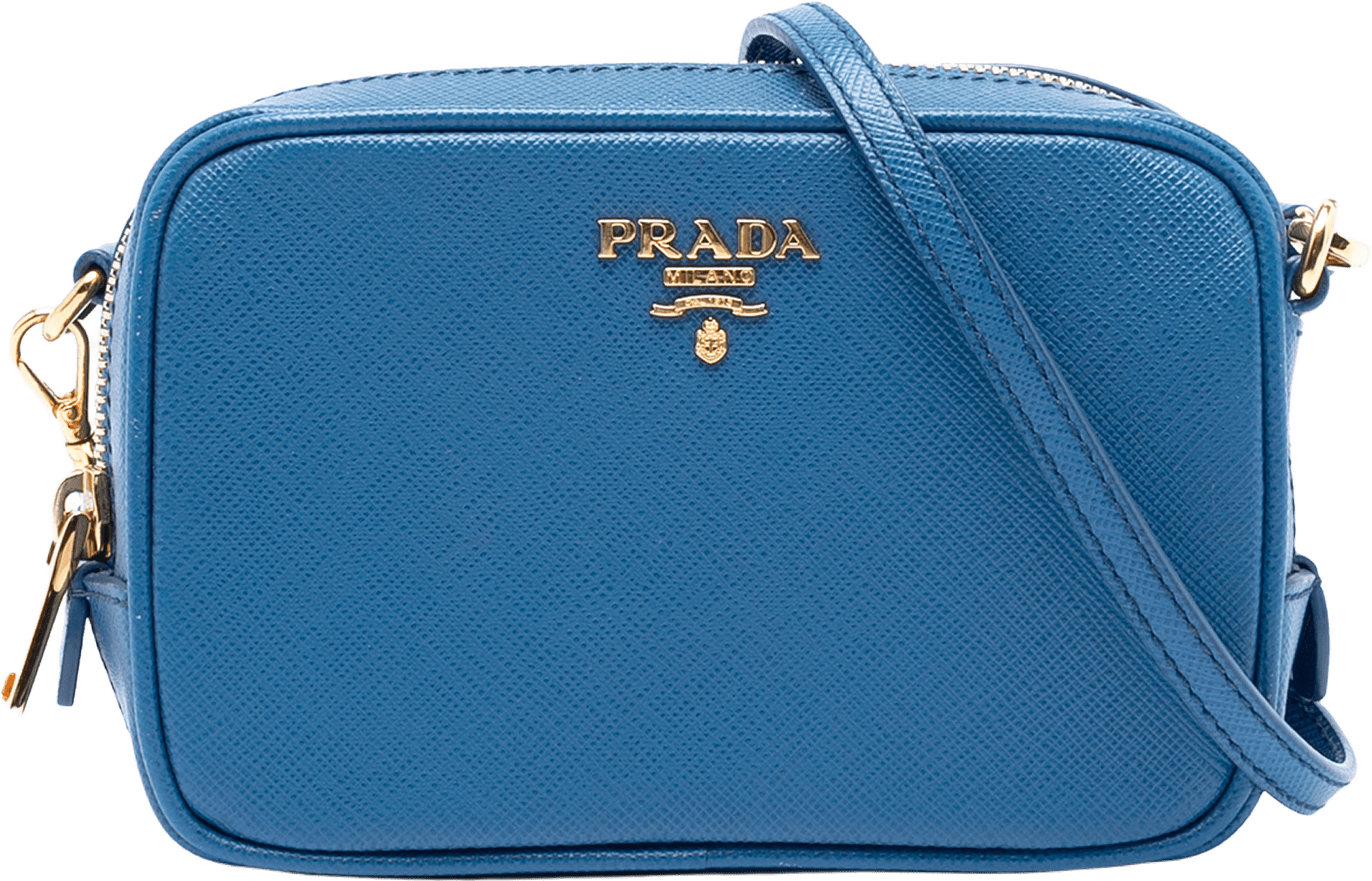 Prada Saffiano Lux Camera Bag, från Luxclusif, i färgen blue.