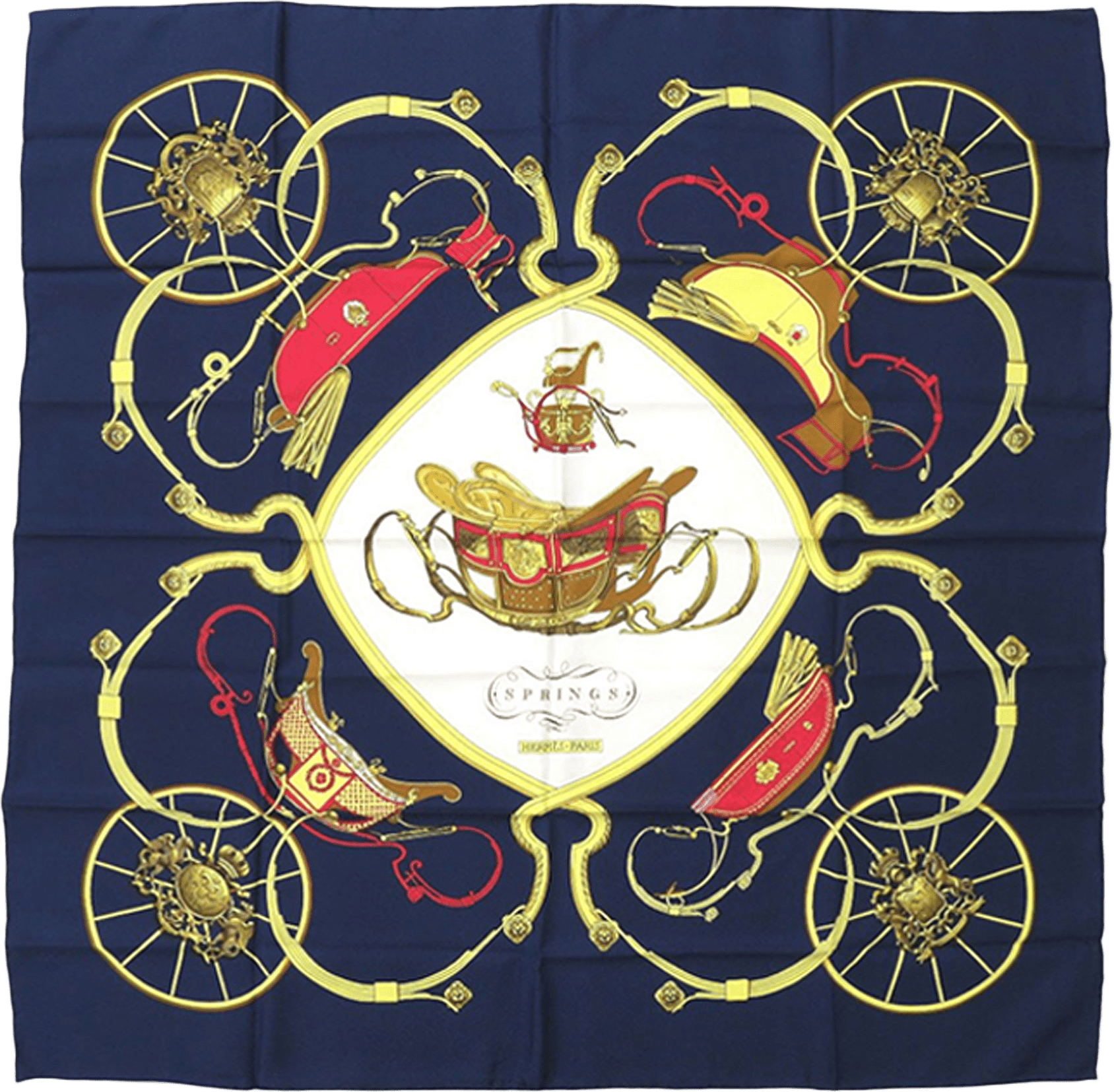 Hermès Springs Silk Scarf 90, från Luxclusif, i färgen navy.