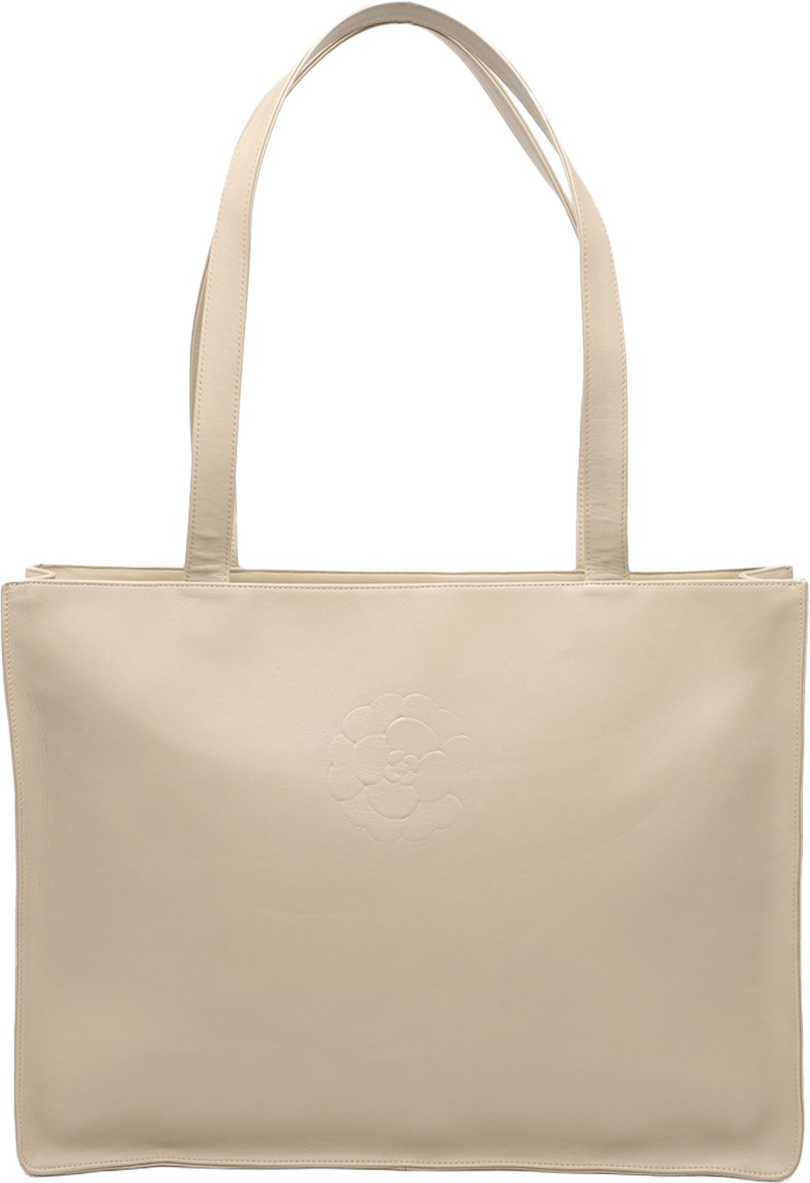 Chanel Lambskin Embossed Cc Camellia Tote, från Luxclusif, i färgen light beige.