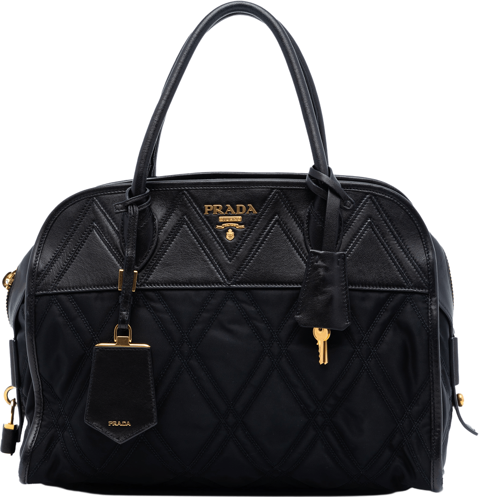 Prada Tessuto Impunturato Bauletto Satchel, från Luxclusif, i färgen black.
