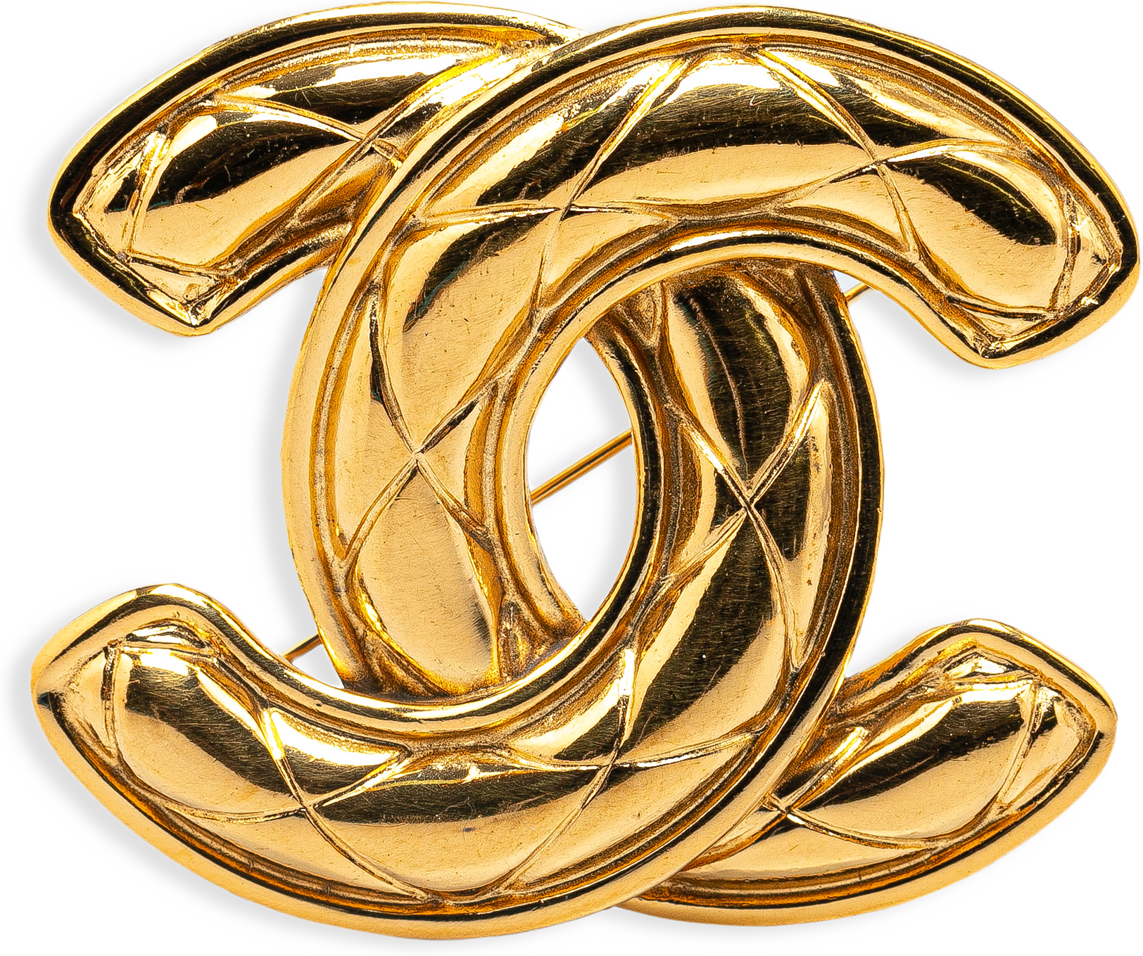 Chanel Gold Plated Cc Quilted Brooch