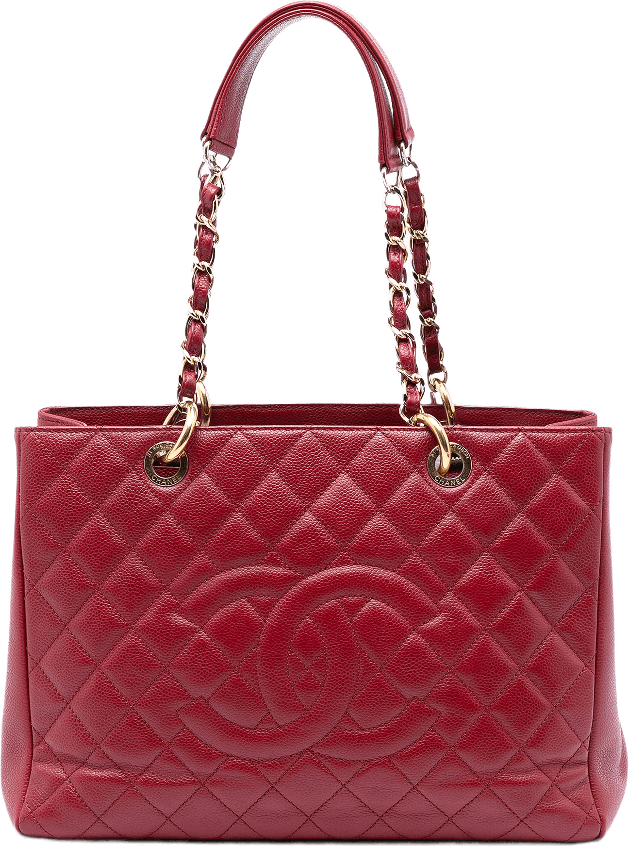 Chanel Caviar Grand Shopping Tote, från Luxclusif, i färgen red.