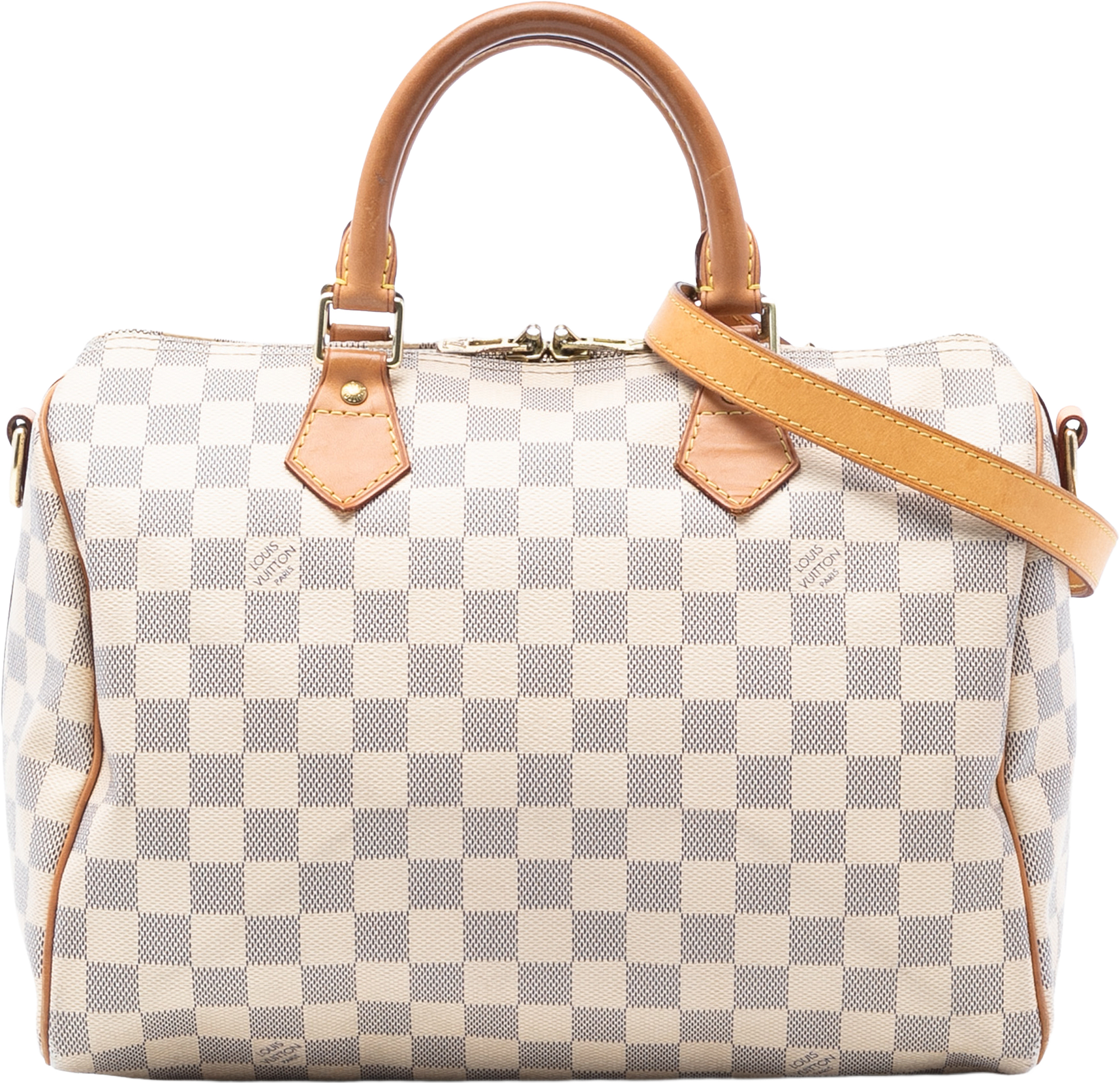 Louis Vuitton Damier Azur Speedy Bandouliere 30, från Luxclusif, i färgen white.