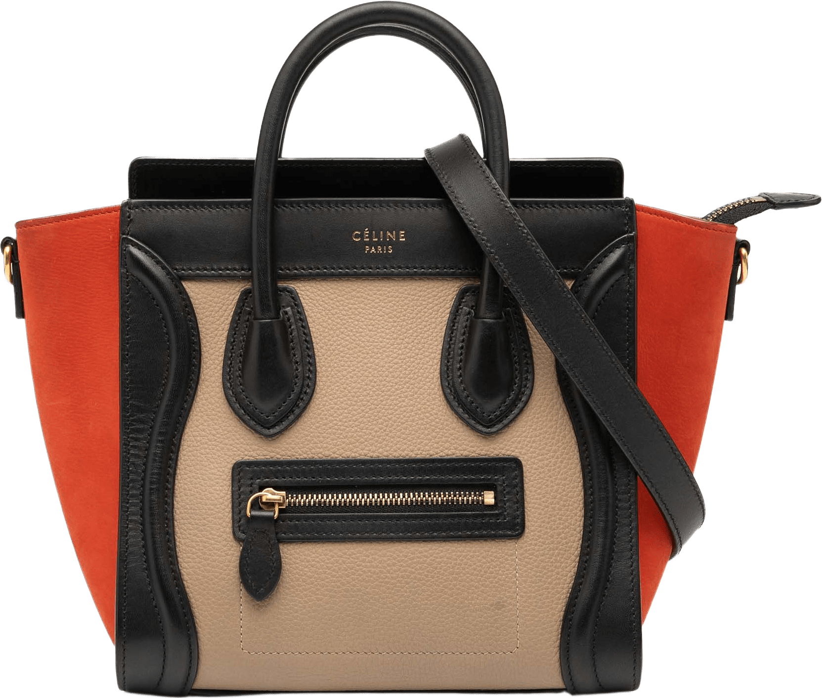 Celine Nano Tricolor Nubuck And Drummed Calfskin Luggage Tote, från Luxclusif, i färgen light beige.