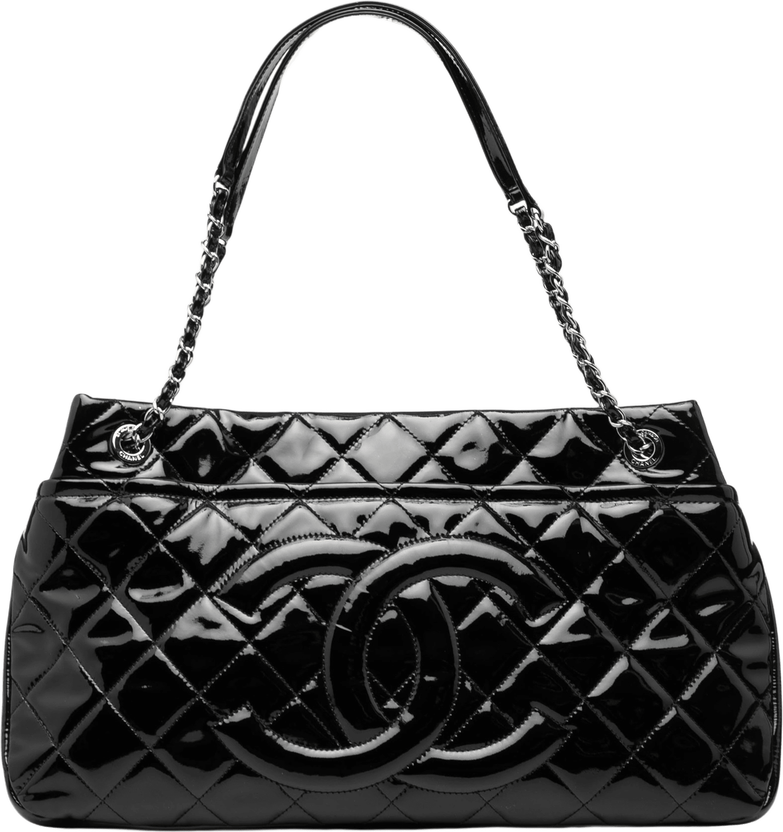Chanel Cc Quilted Patent Timeless Soft Tote, från Luxclusif, i färgen black.