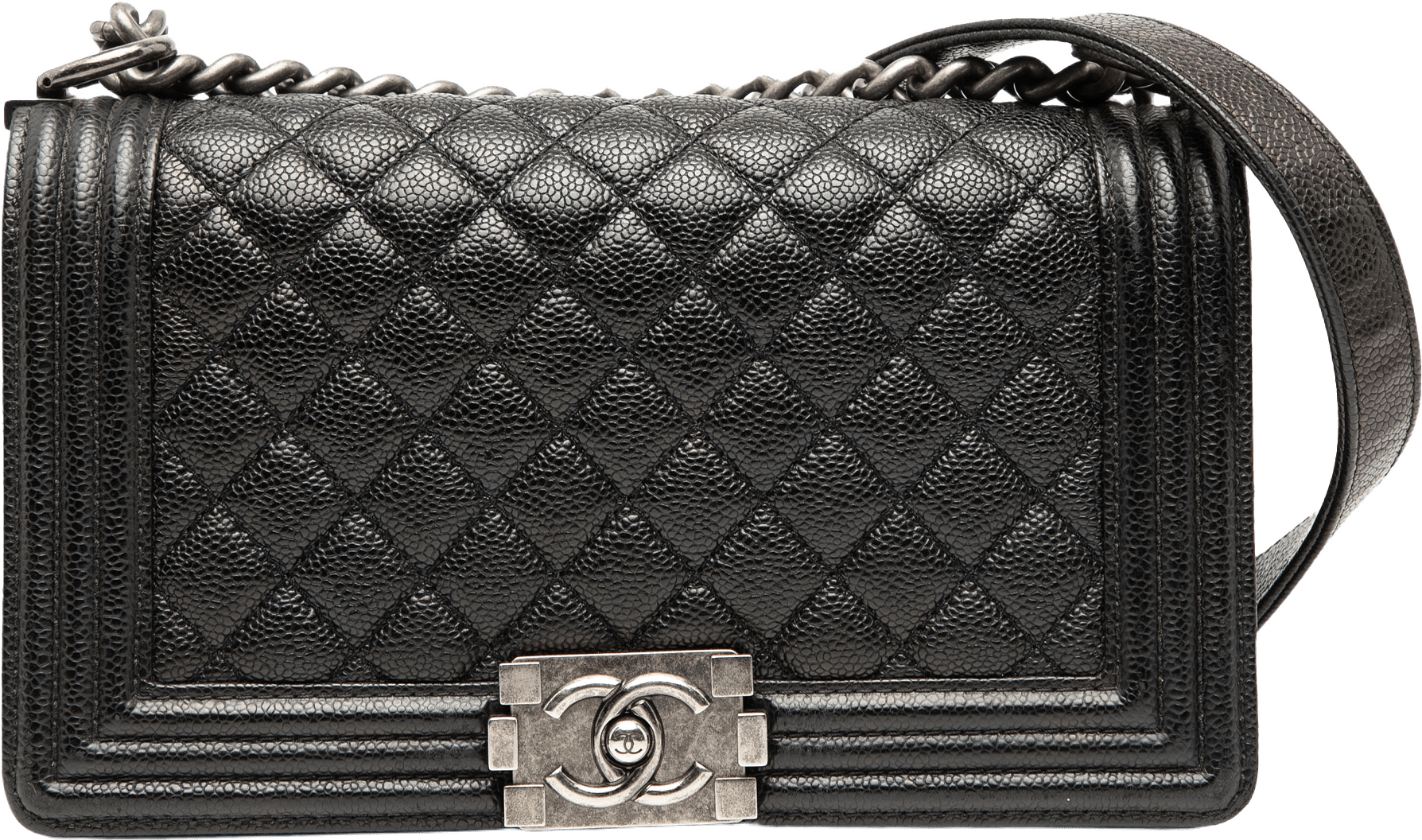 Chanel Old Medium Quilted Caviar Boy Flap, från Luxclusif, i färgen black.