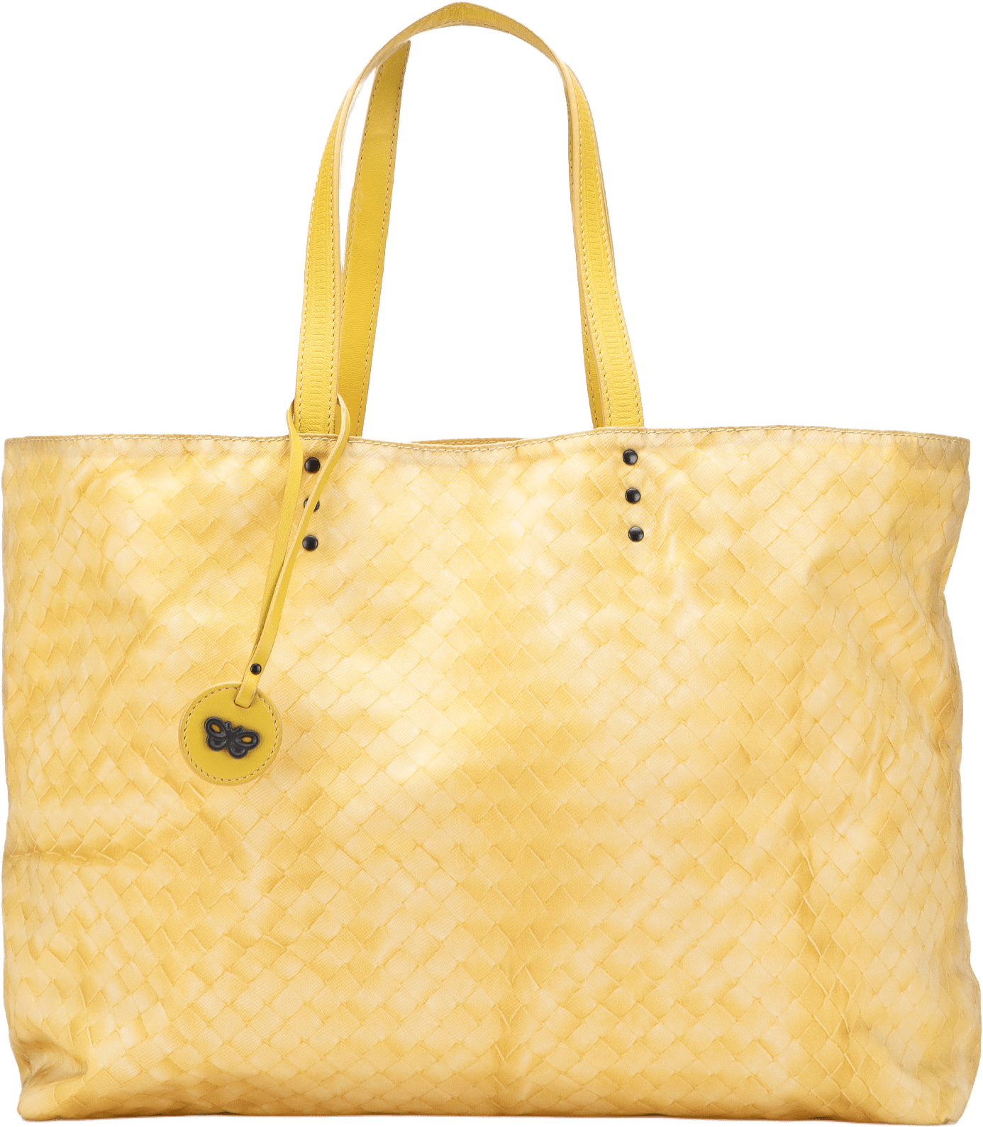 Bottega Veneta Nylon Intrecciolusion Tote, från Luxclusif, i färgen yellow.