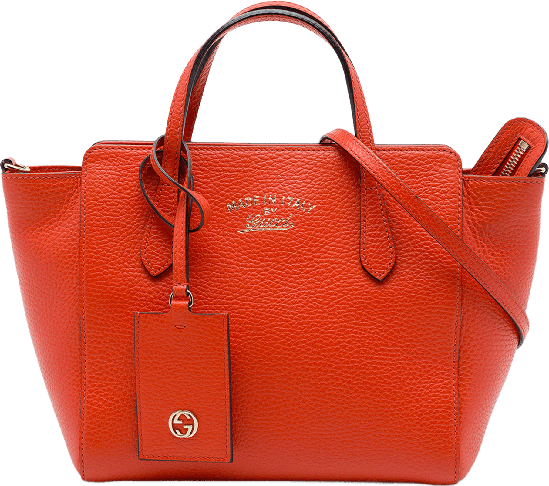 Gucci Mini Calfskin Swing Satchel, från Luxclusif, i färgen orange.
