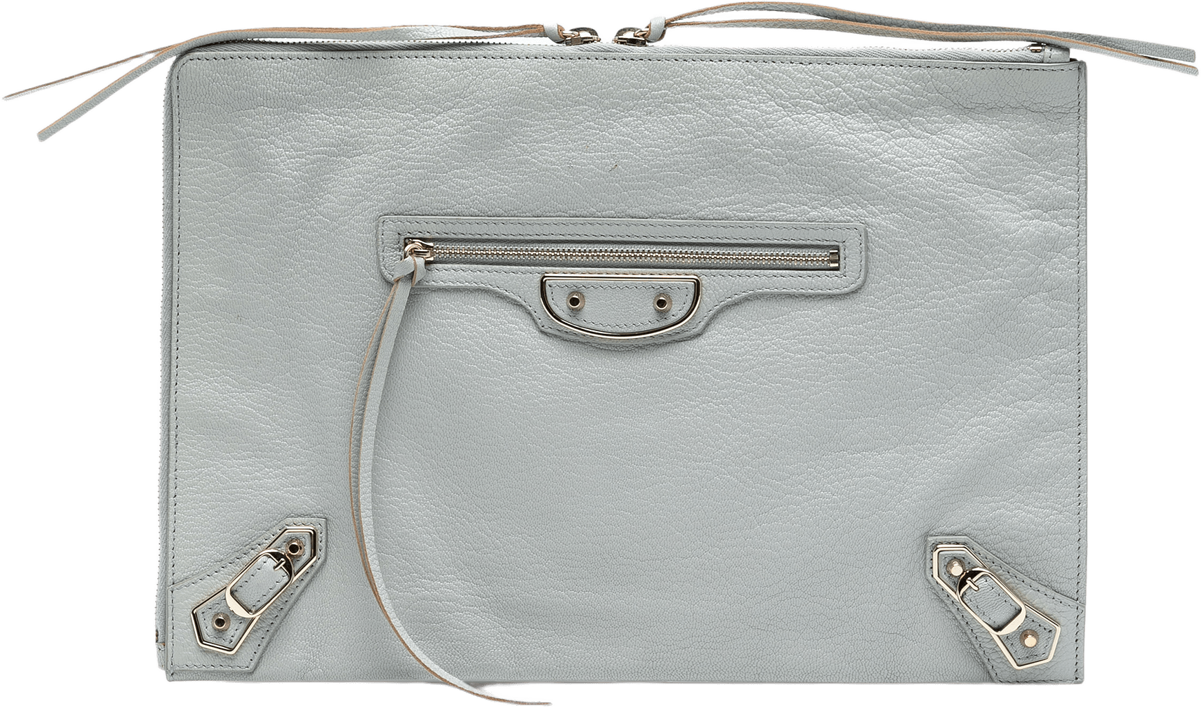 Balenciaga Calfskin Motocross Classic Zip Around Flat Clutch, från Luxclusif, i färgen light gray.