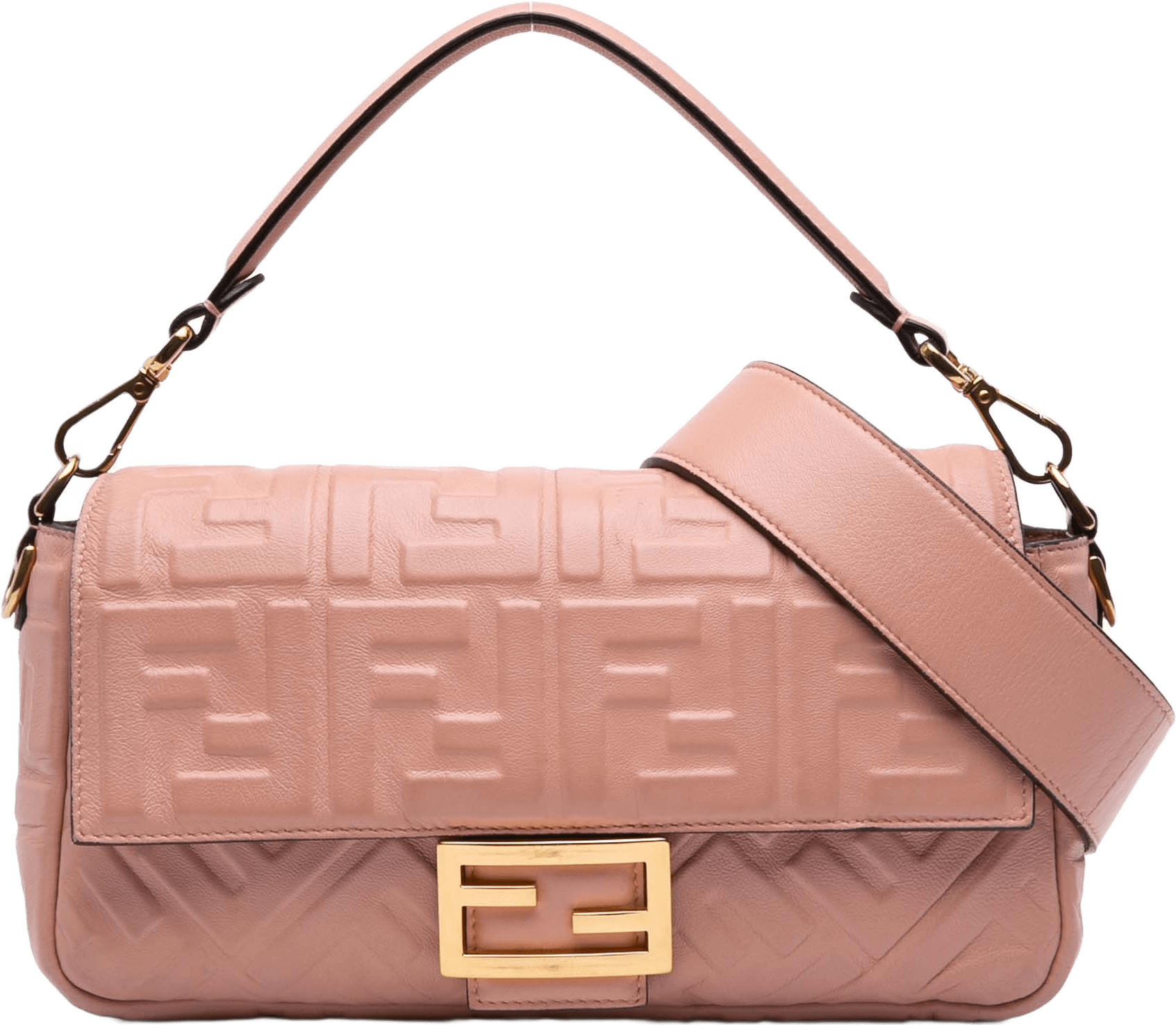 Fendi Medium Leather Embossed Ff Baguette Satchel, från Luxclusif, i färgen salmon.