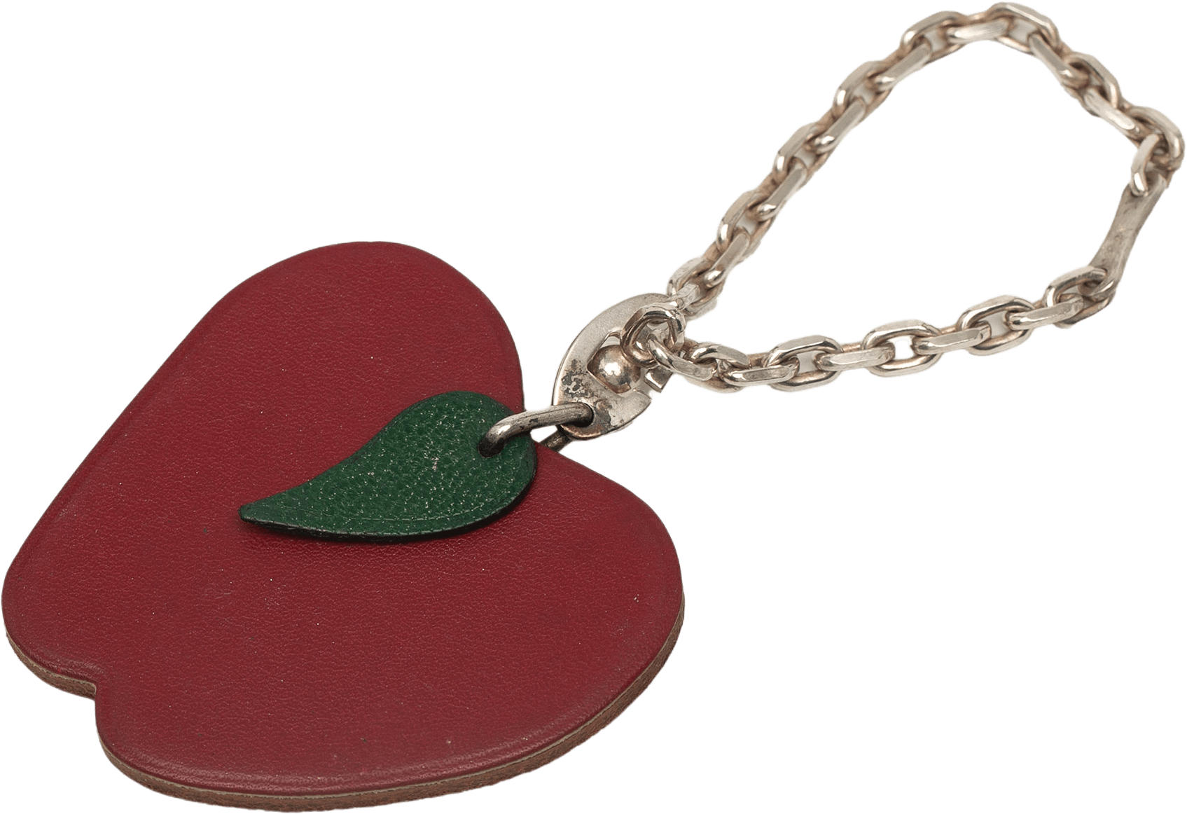 Hermès Leather Apple Bag Charm Key Chain, från Luxclusif, i färgen red.