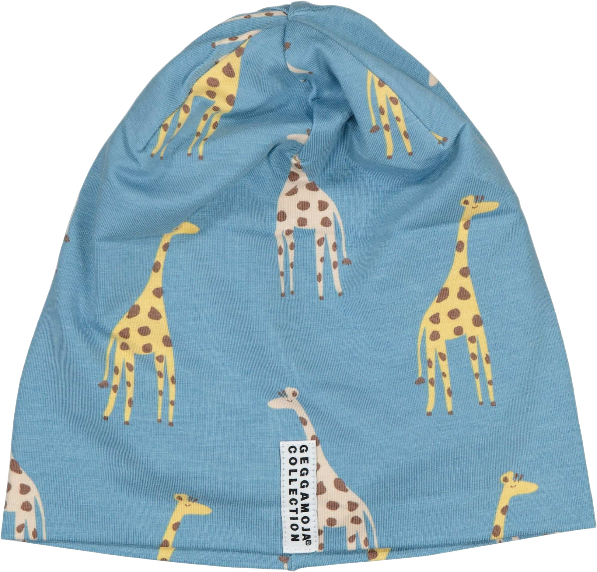Mössa Fleecefodrad Bambu, från Geggamoja, i färgen blue giraffe.