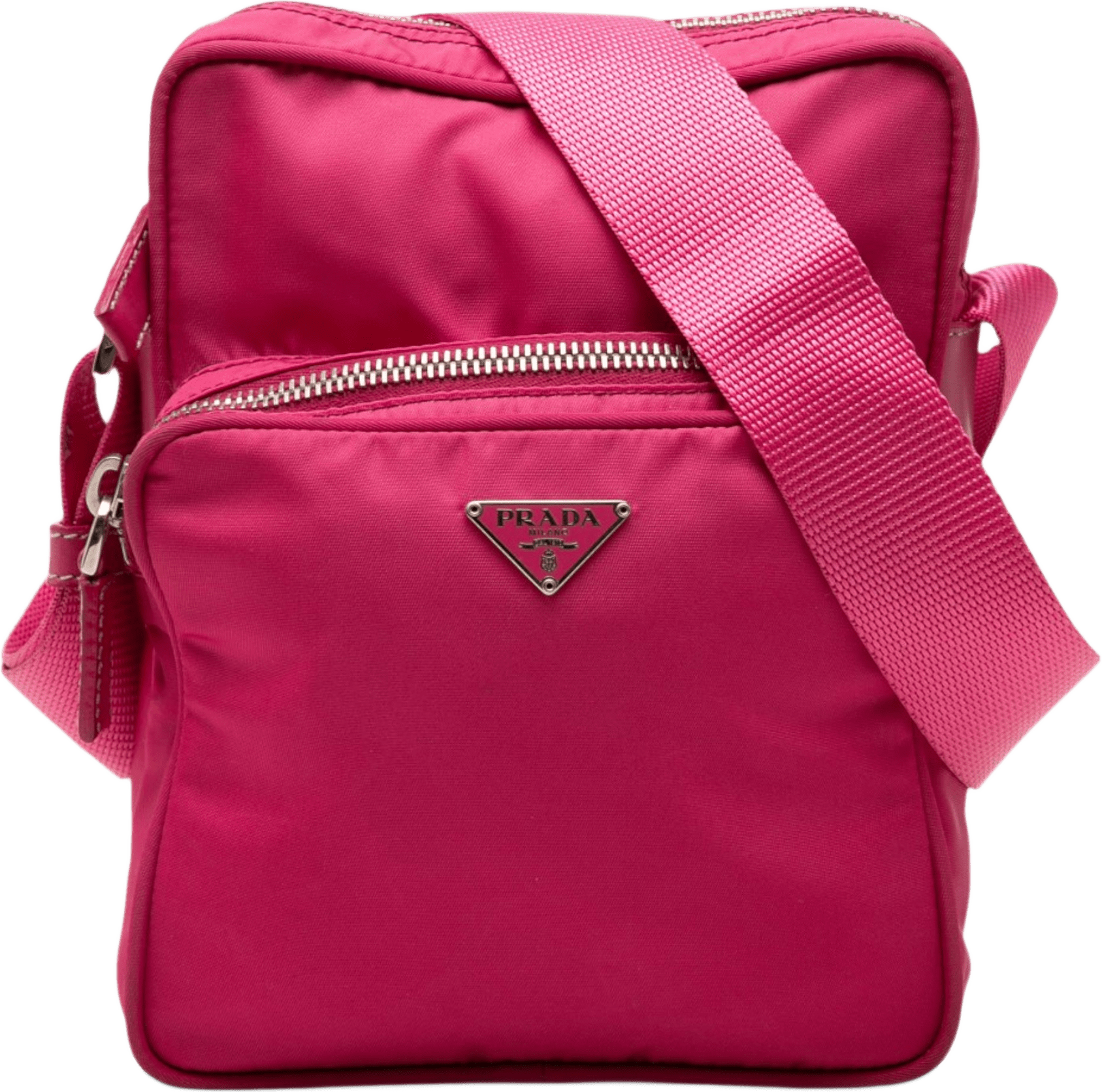 Prada Tessuto Zip Top Crossbody, från Luxclusif, i färgen rosa.