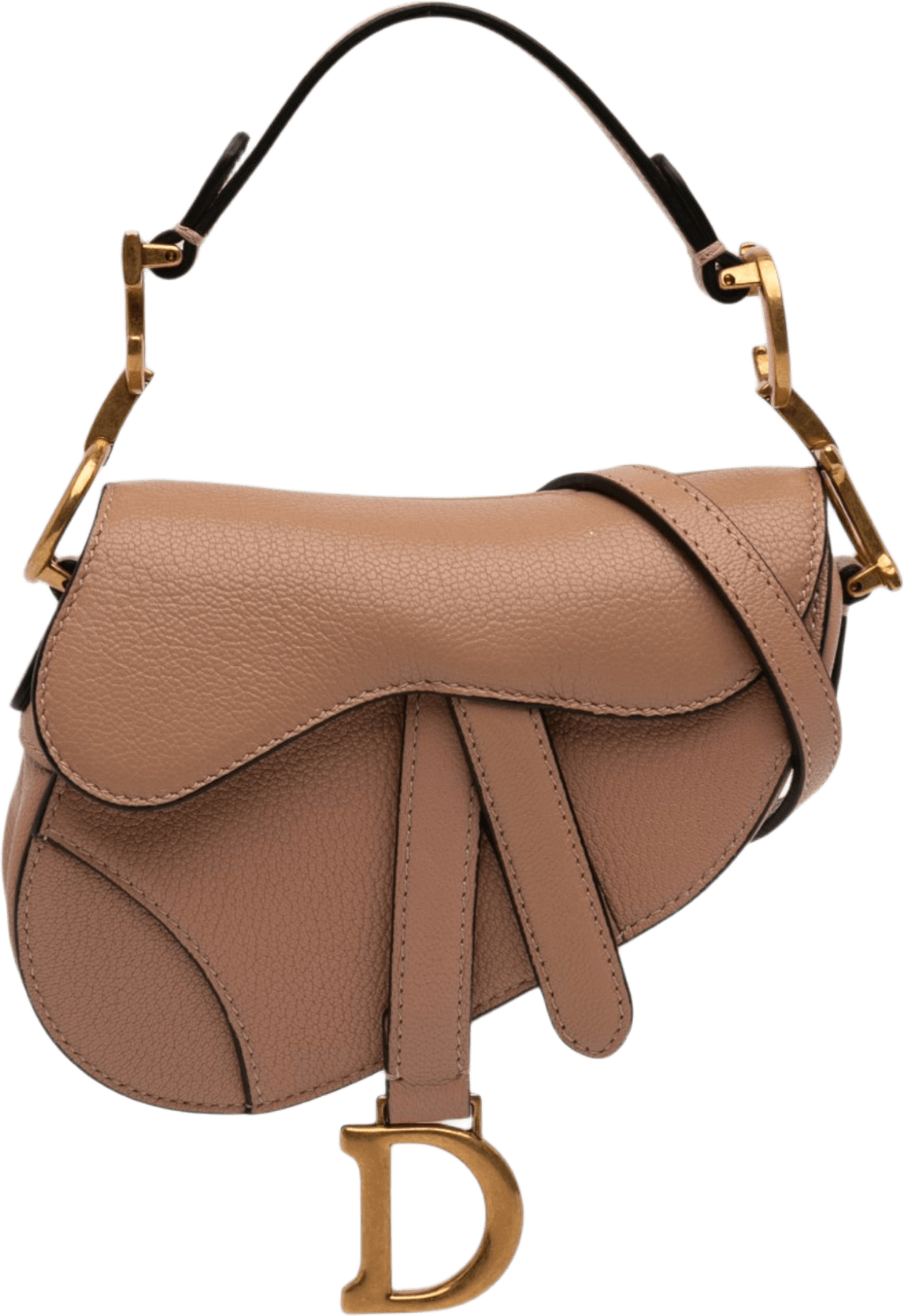 Dior Micro Goatskin Saddle Bag, från Luxclusif, i färgen nude.