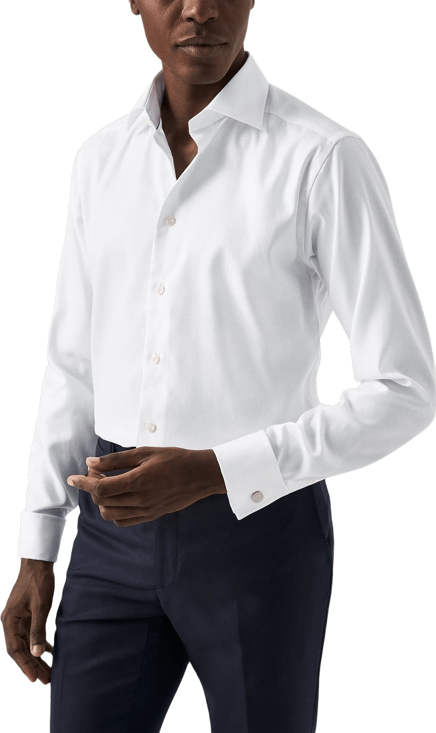 Skjorta I Texturerad Twill Med Dubbel Manschett Slim Fit