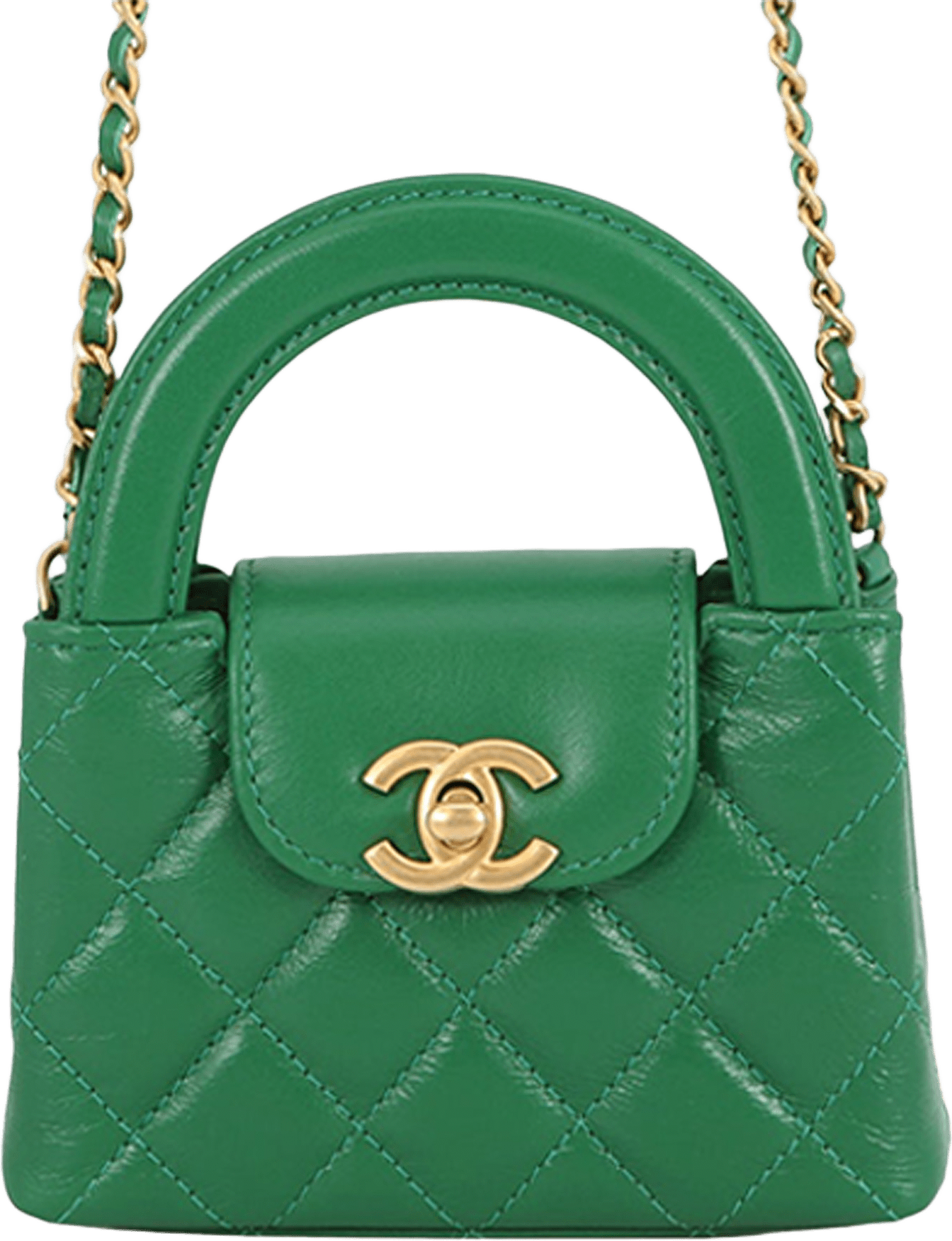 Chanel Nano Aged Calfskin Kelly Shopper Bag, från Luxclusif, i färgen green.