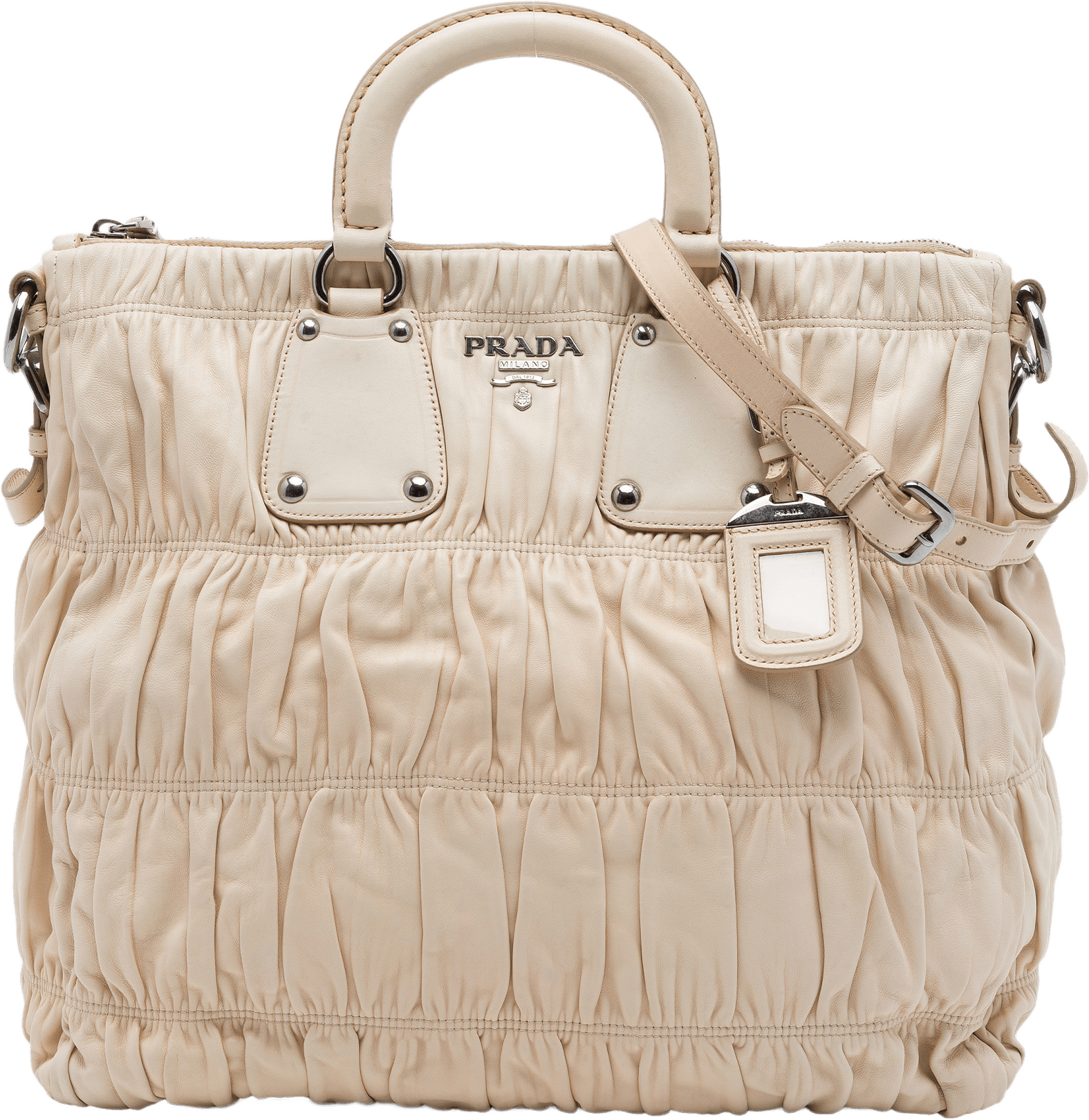 Prada Nappa Gaufre Satchel, från Luxclusif, i färgen beige.