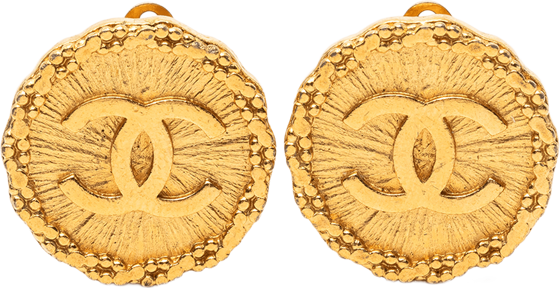 Chanel Cc Gold Plated Sunburst Round Clip On Earrings, från Luxclusif, i färgen guld.