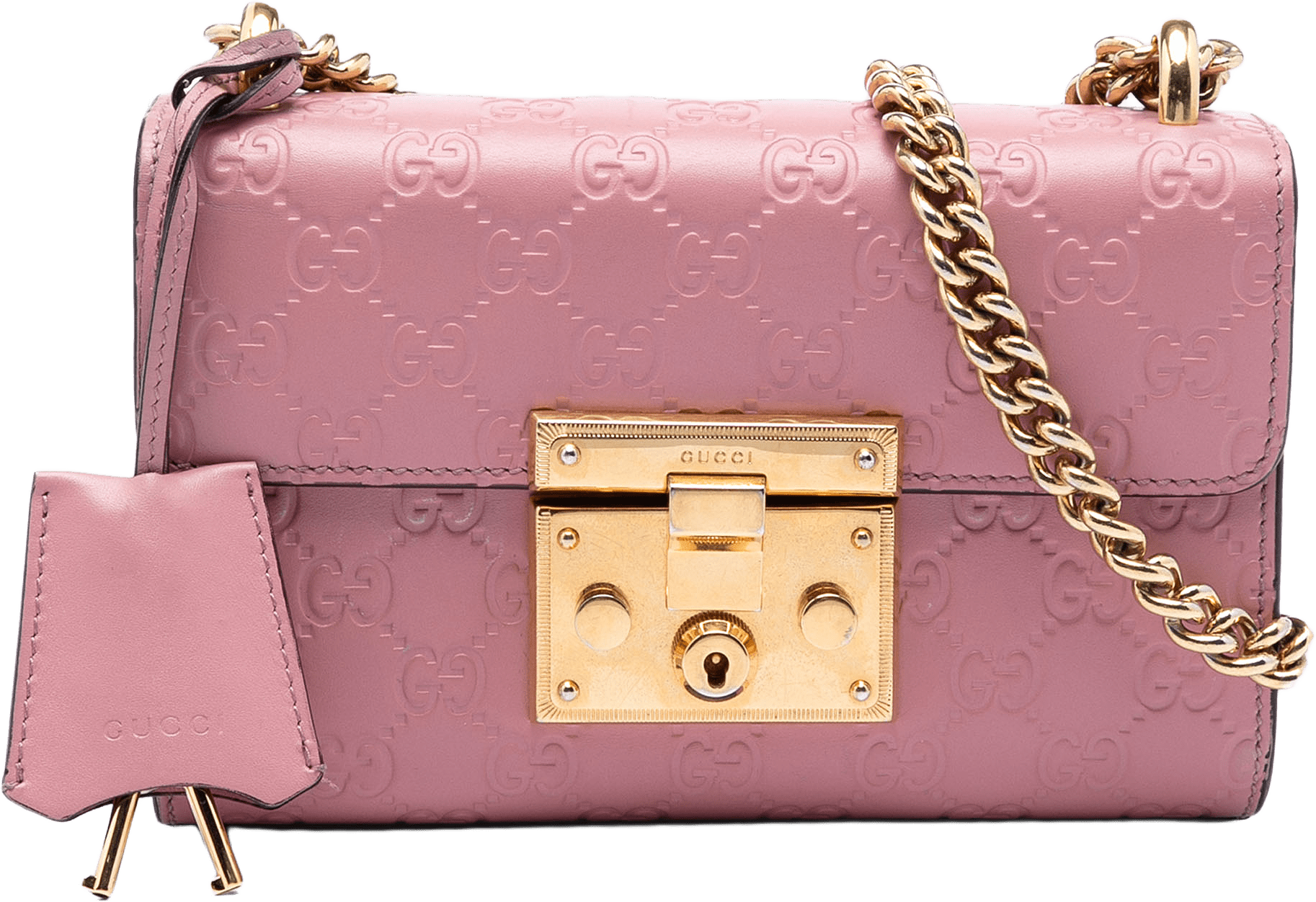 Gucci Small Guccissima Padlock Crossbody, från Luxclusif, i färgen pink.