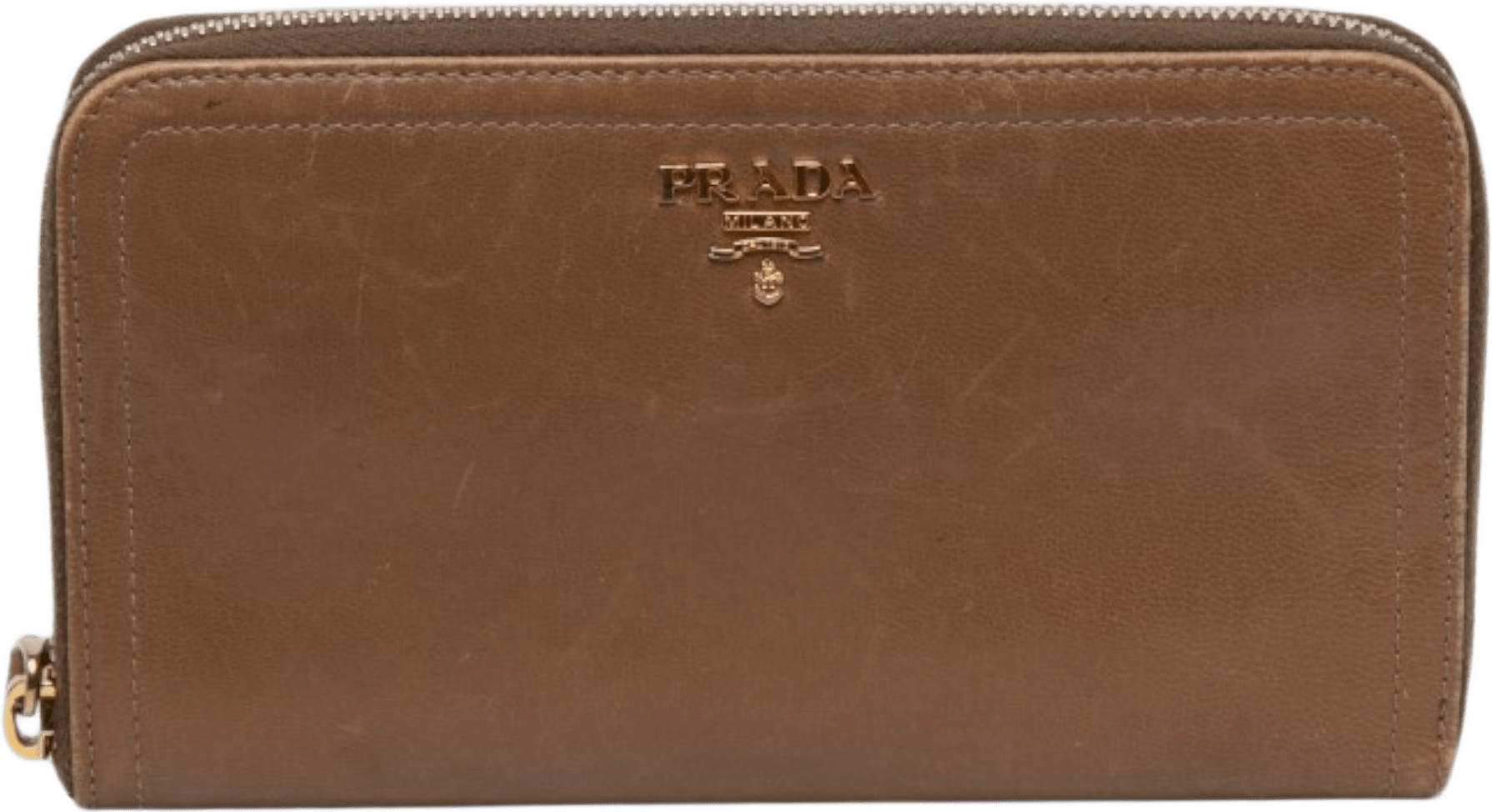 Prada Leather Zip Around Long Wallet, från Luxclusif, i färgen brun.