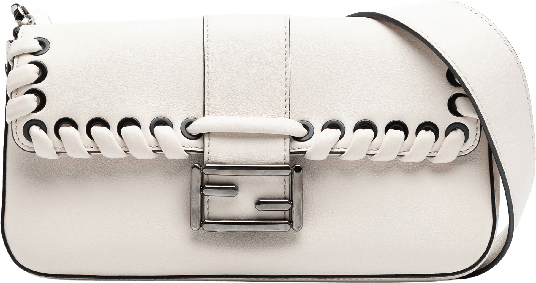 Fendi Whipstitch Leather Baguette Crossbody, från Luxclusif, i färgen white.